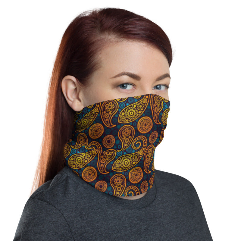 Paisley Gold Neck Gaiter Mask
