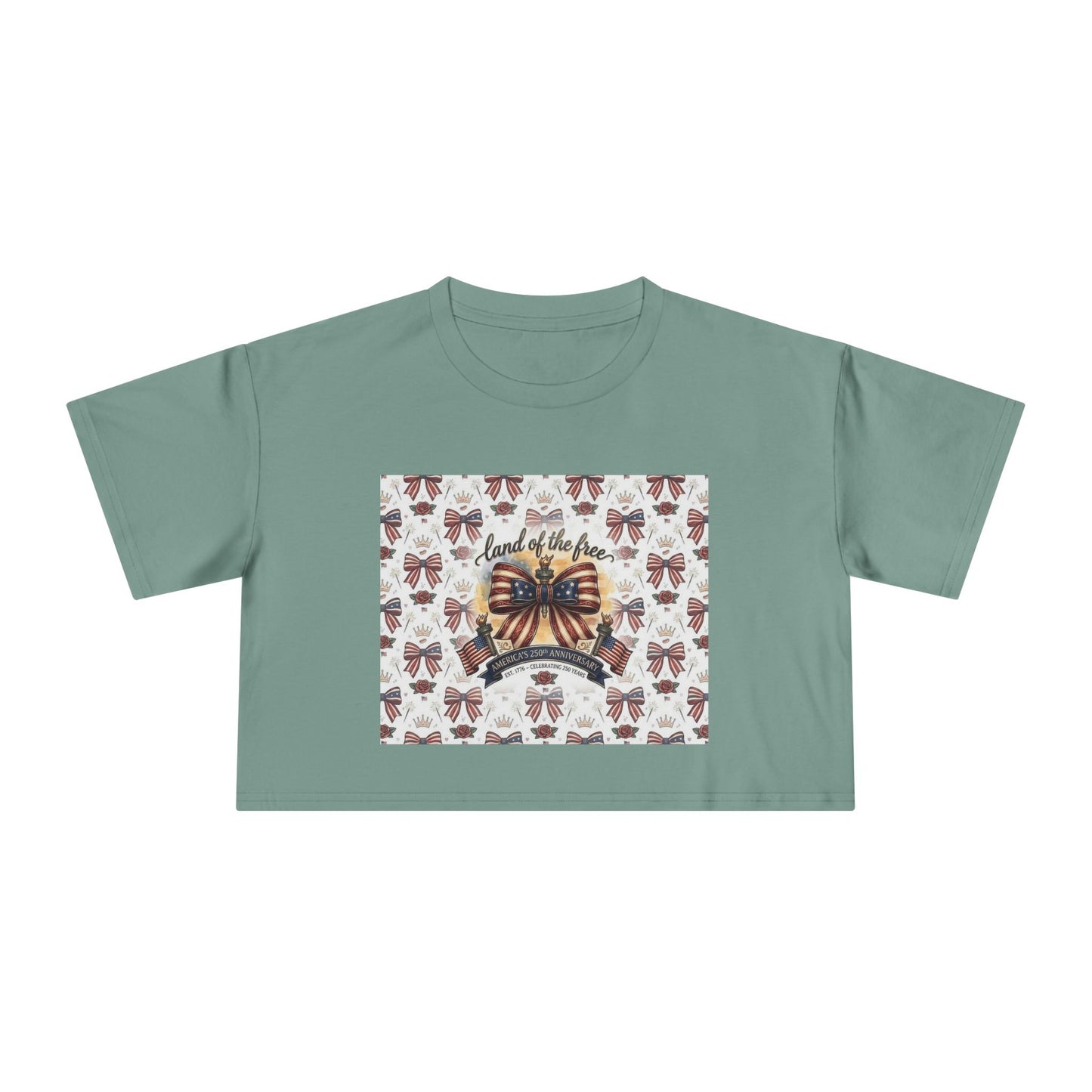 USA 250th ANNIVERSARY Women’s Crop Tee — Patriotic "Land of the Free" Women’s Crop Tee - Trending Novelties & Gifts