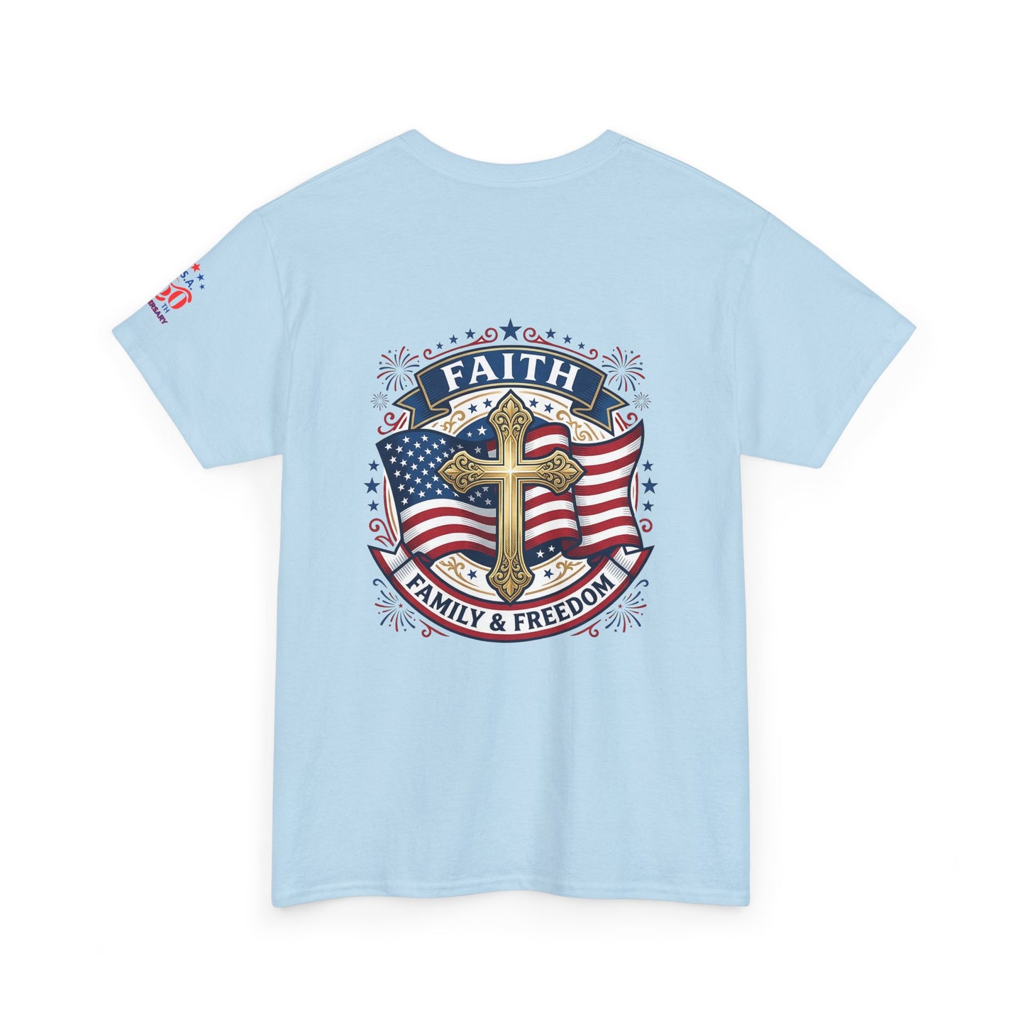 Faith, Family & Freedom Tee (USA 250th) — Patriotic Cross American Flag T-Shirt