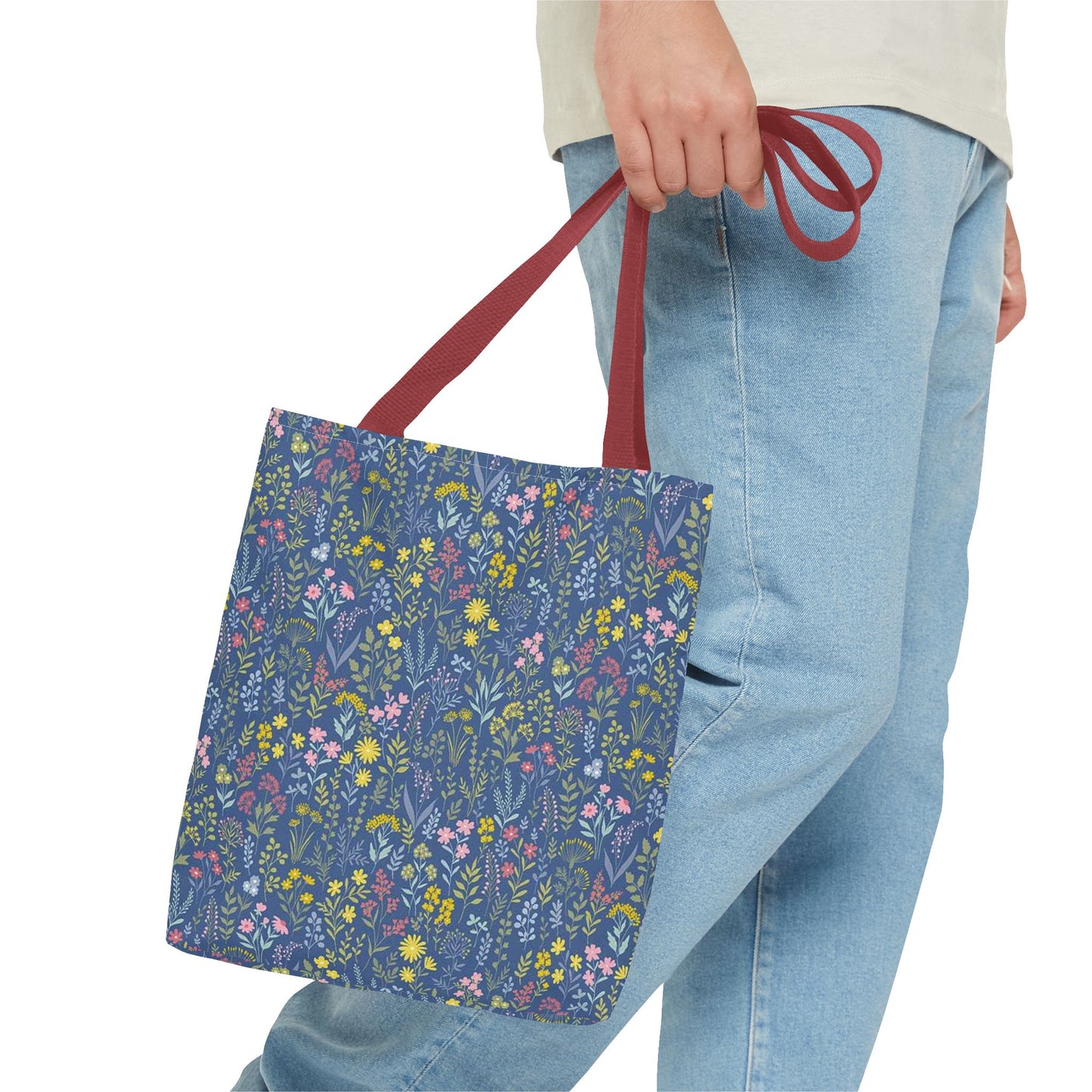 Wildflower Meadow Tote Bag — Blue Floral All-Over Print Eco Tote (summer)