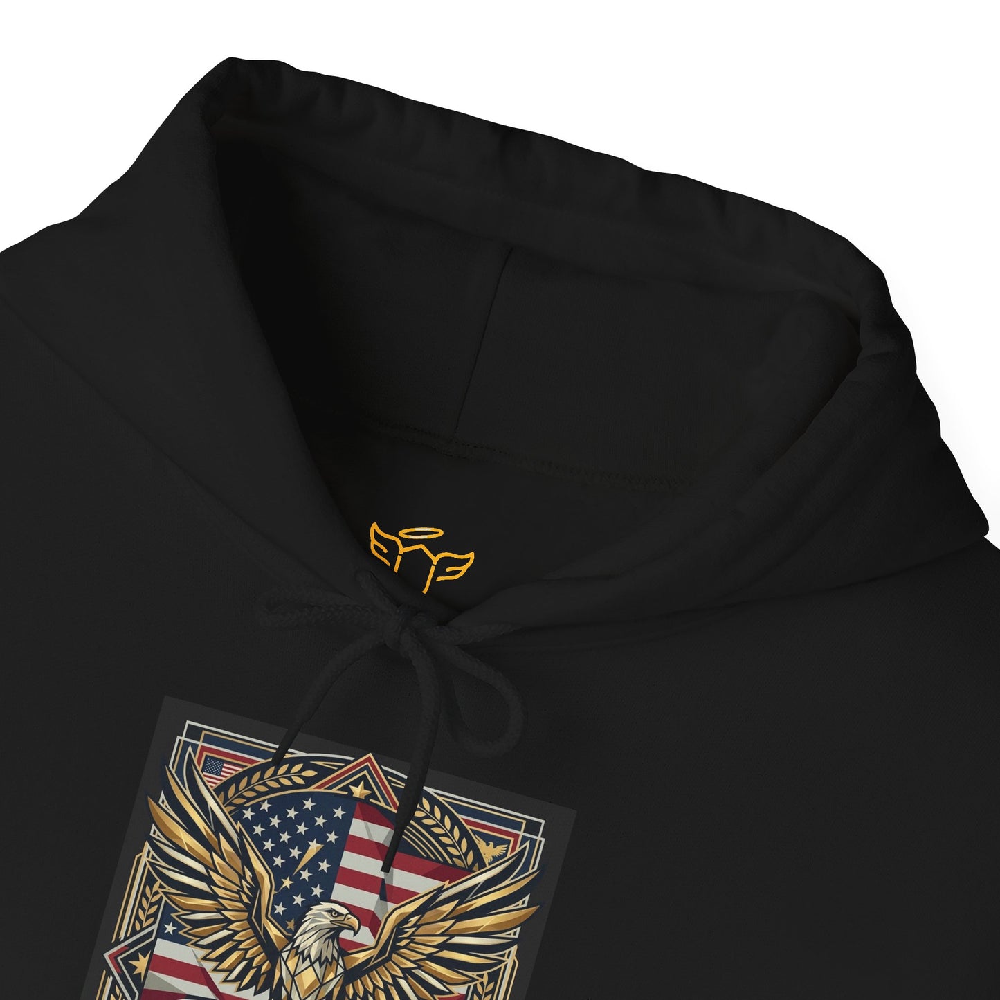America 250 Years of Freedom Hoodie — USA 250th ANNIVERSARY Patriotic Hoodie, Black hoodie with eagle and American flag design on a white background