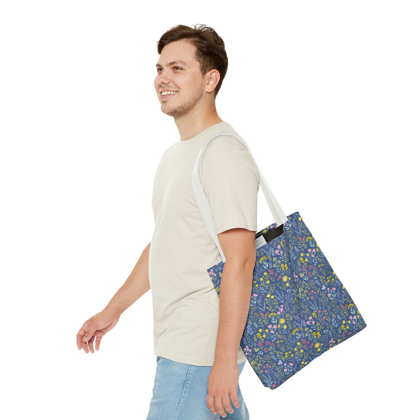 Wildflower Meadow Tote Bag — Blue Floral All-Over Print Eco Tote (summer)