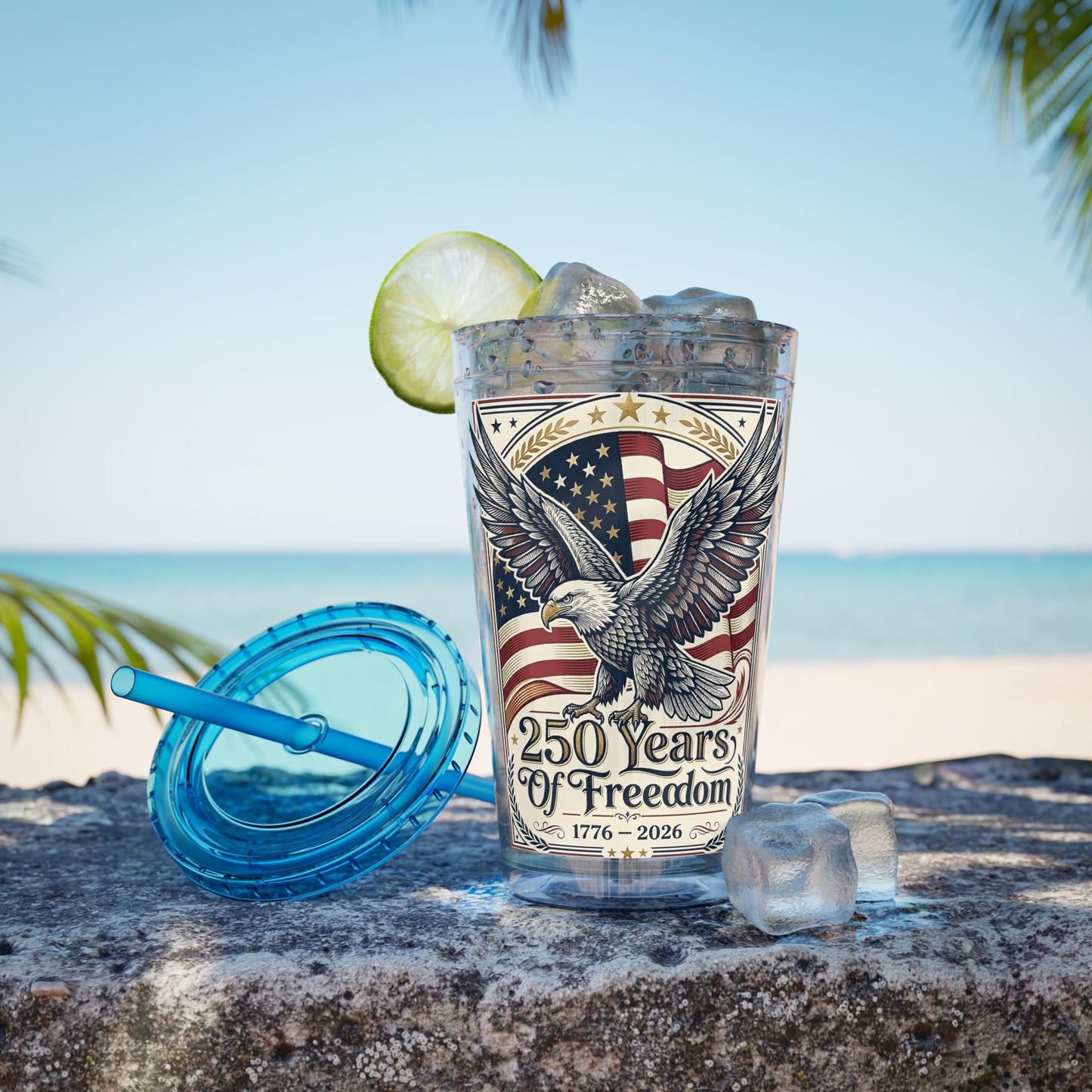 USA 250th ANNIVERSARY - Patriotic Eagle Tumbler 16oz – "250 Years of Freedom" USA Flag Straw Cup - Trending Novelties & Gifts