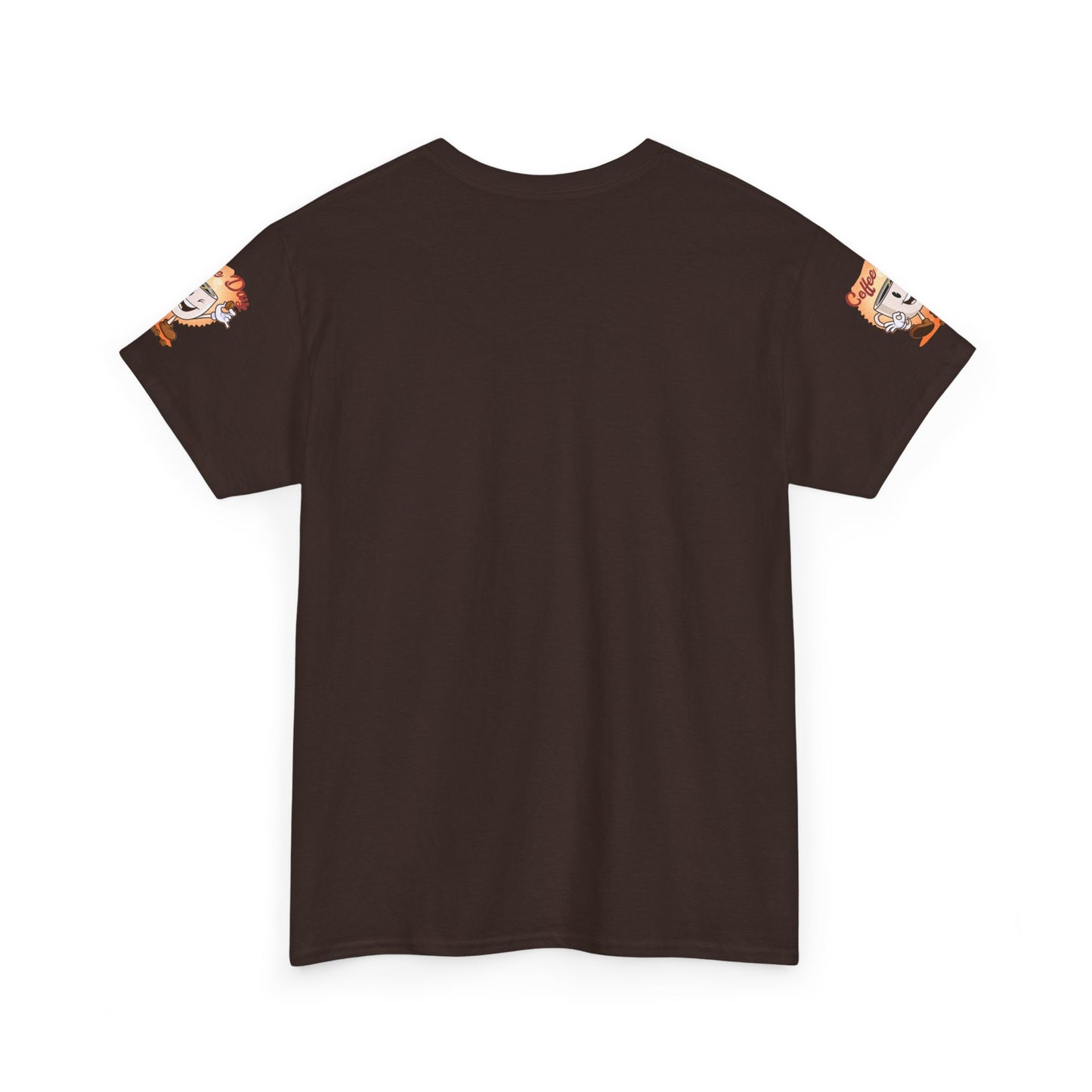 Brown t-shirt with arm designs on a white background