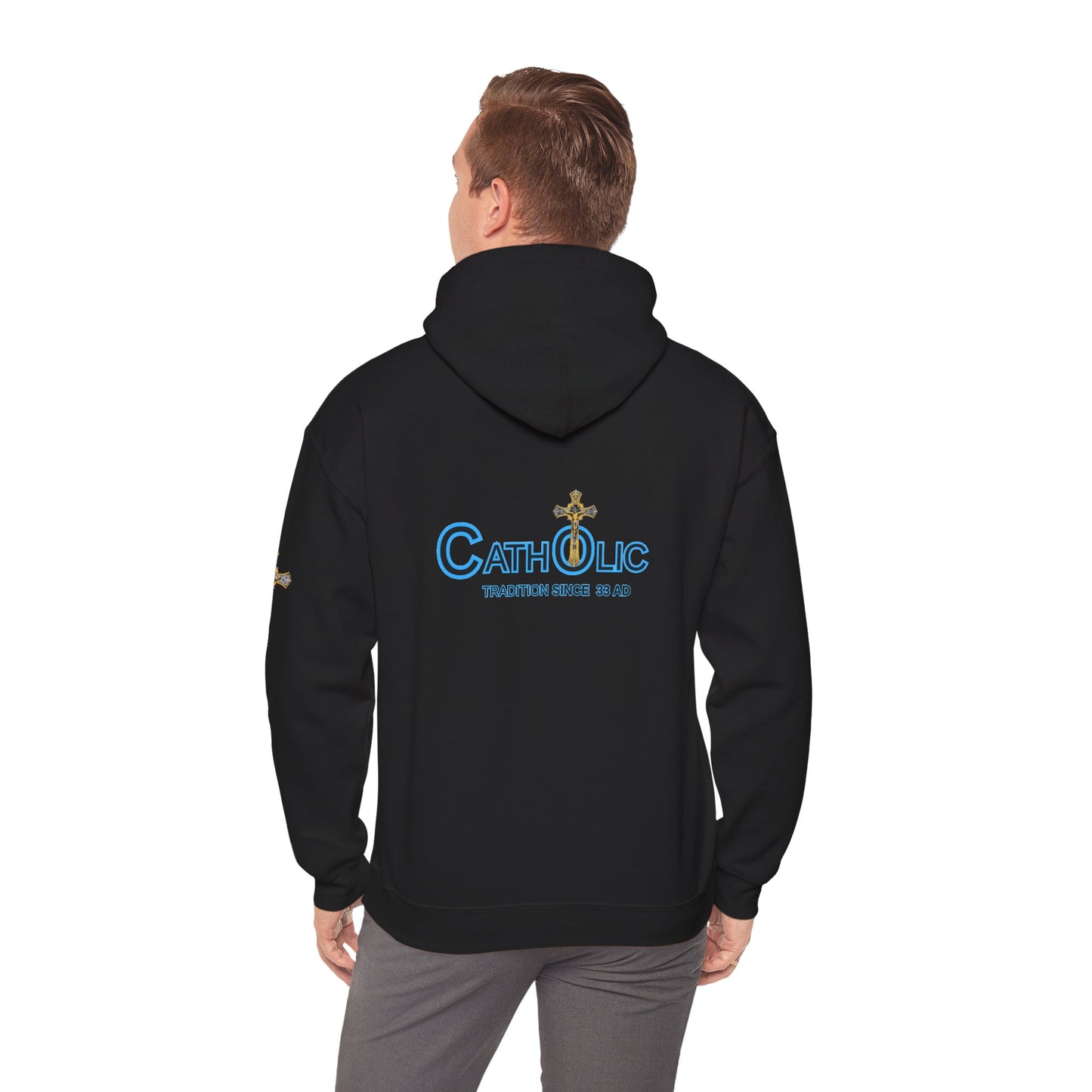 Catholic Hoodie - "Catholic: Tradition Since 33 AD" Pullover with Cross Accent (CT)