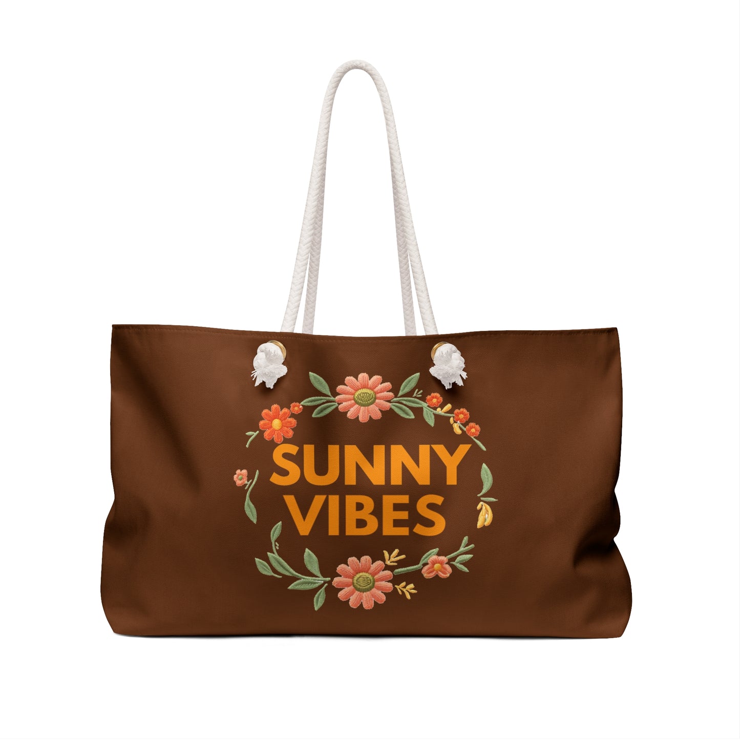 Sunny Vibes Floral Weekender Bag — Brown Travel Tote for Beach, Summer Getaways & Gifts - Trending Novelties & Gifts