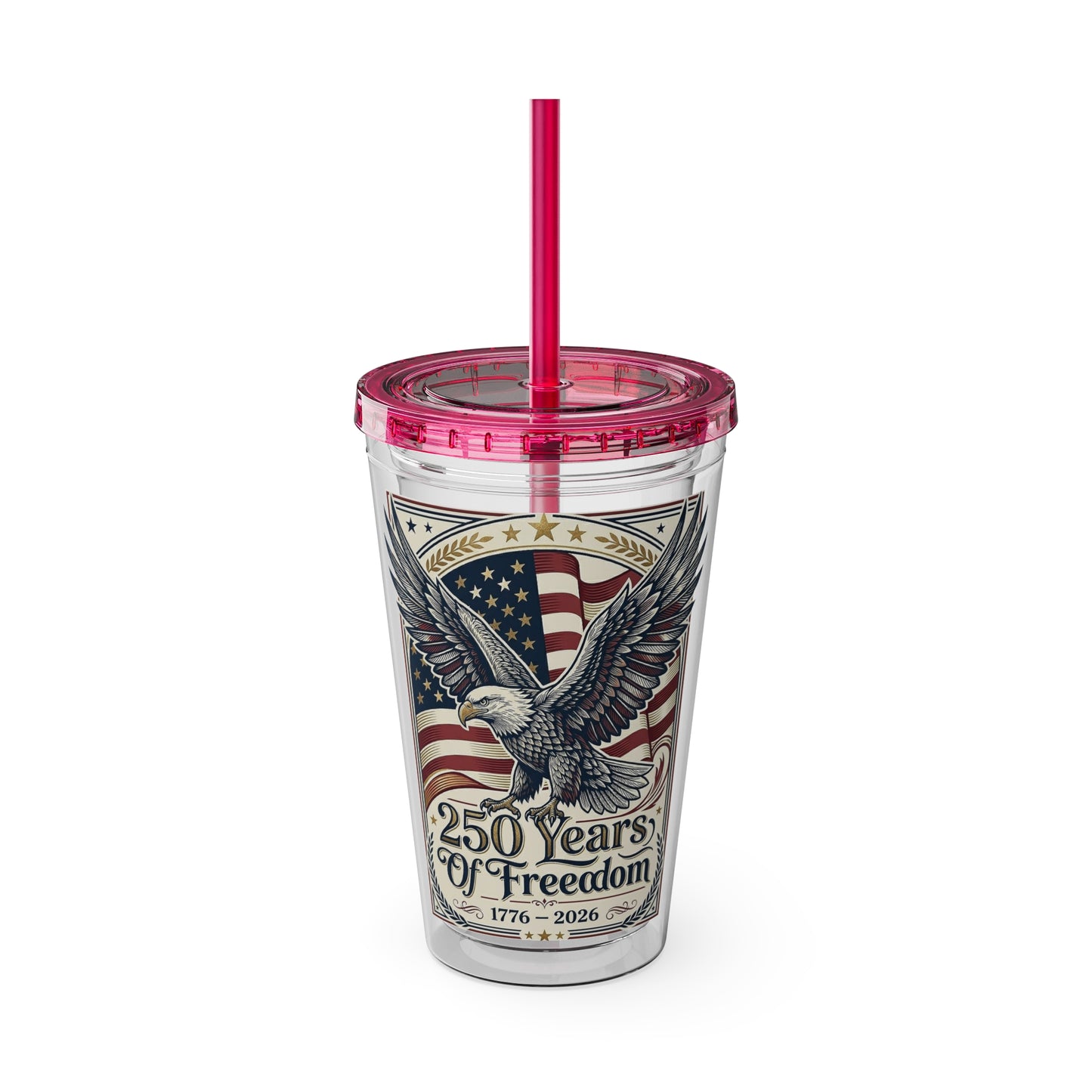 USA 250th ANNIVERSARY - Patriotic Eagle Tumbler 16oz – "250 Years of Freedom" USA Flag Straw Cup - Trending Novelties & Gifts