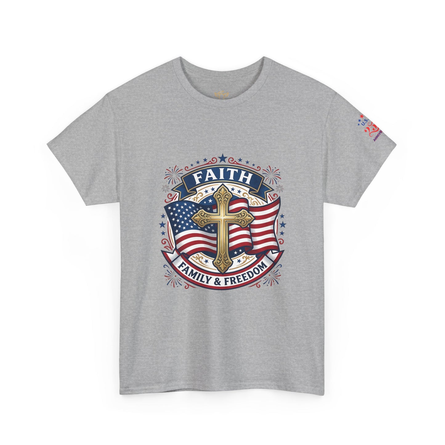 Faith, Family & Freedom Tee (USA 250th) — Patriotic Cross American Flag T-Shirt