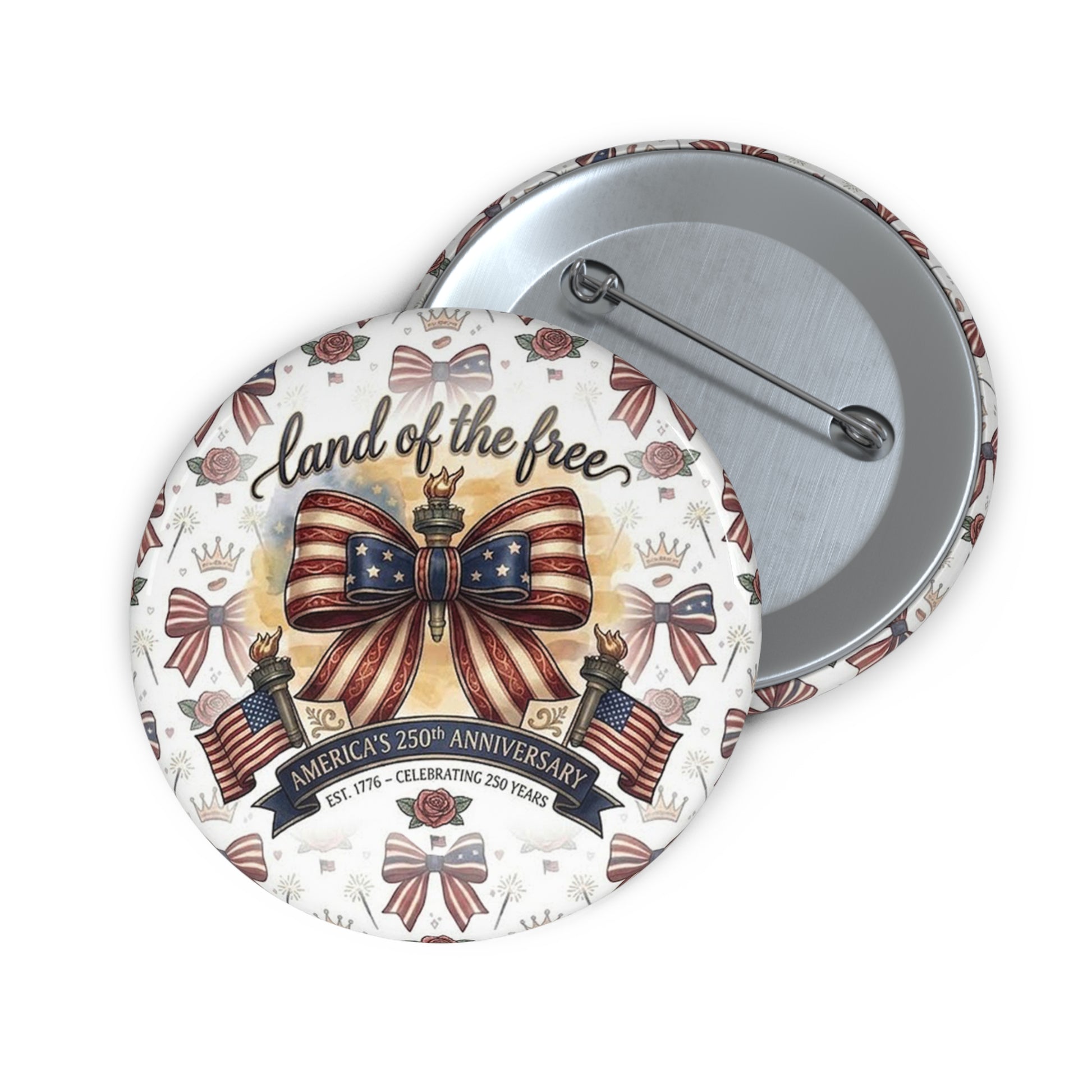 USA 250th ANNIVERSARY Pin Button – 4th of July USA Flag Bow Badge - Trending Novelties & Gifts