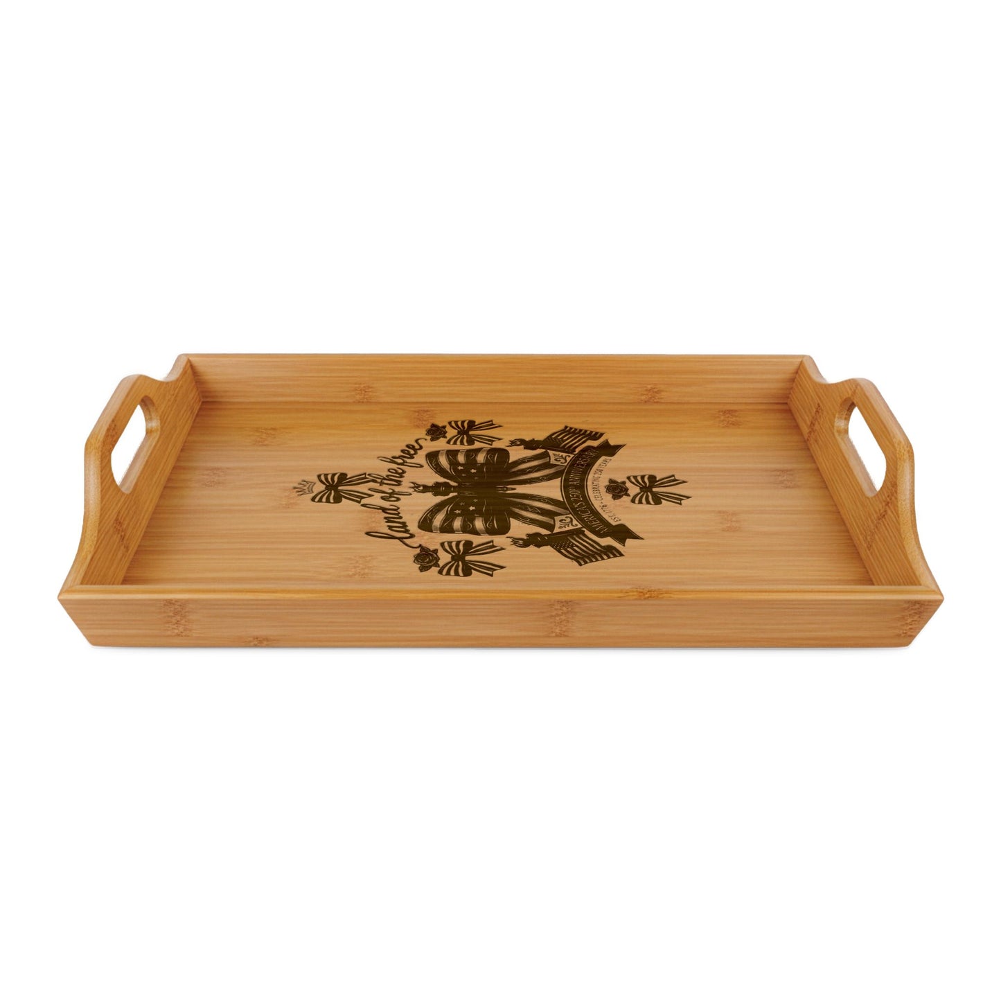 USA 250th ANNIVERSARY Engraved Bamboo Serving Tray — 'Land of the Free' Design - Trending Novelties & Gifts