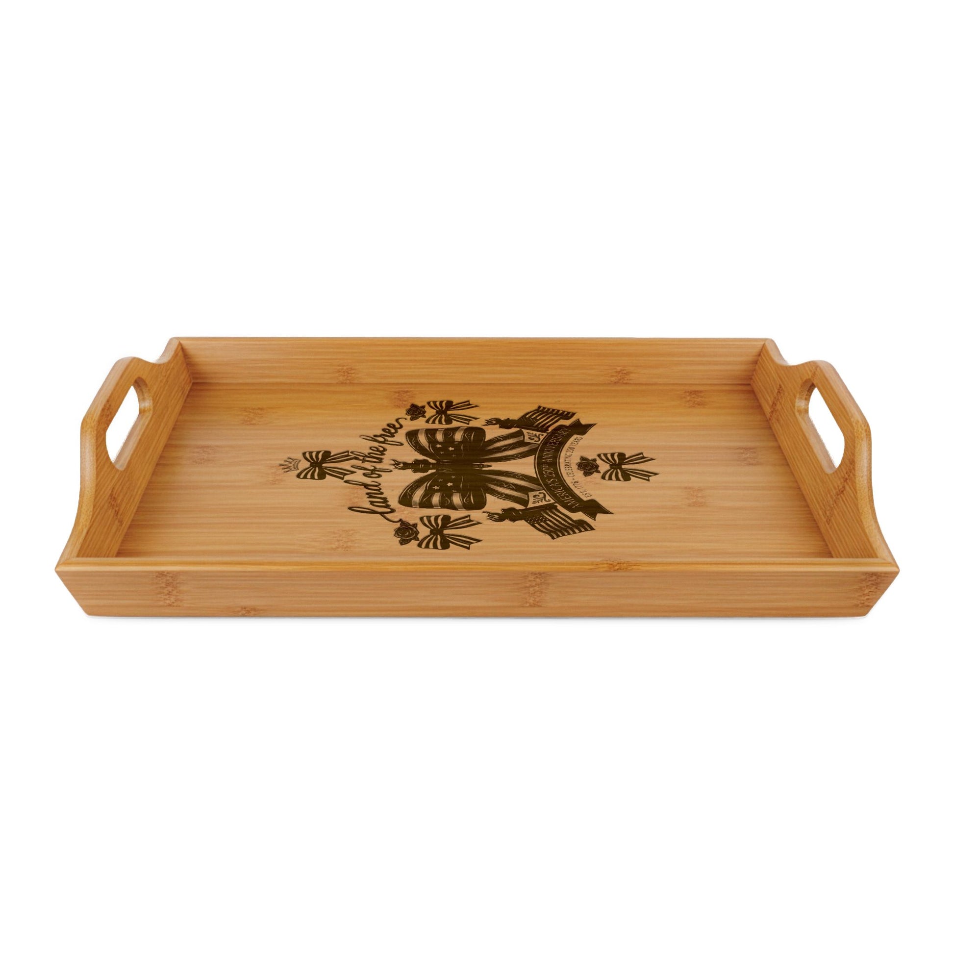 USA 250th ANNIVERSARY Engraved Bamboo Serving Tray — 'Land of the Free' Design - Trending Novelties & Gifts