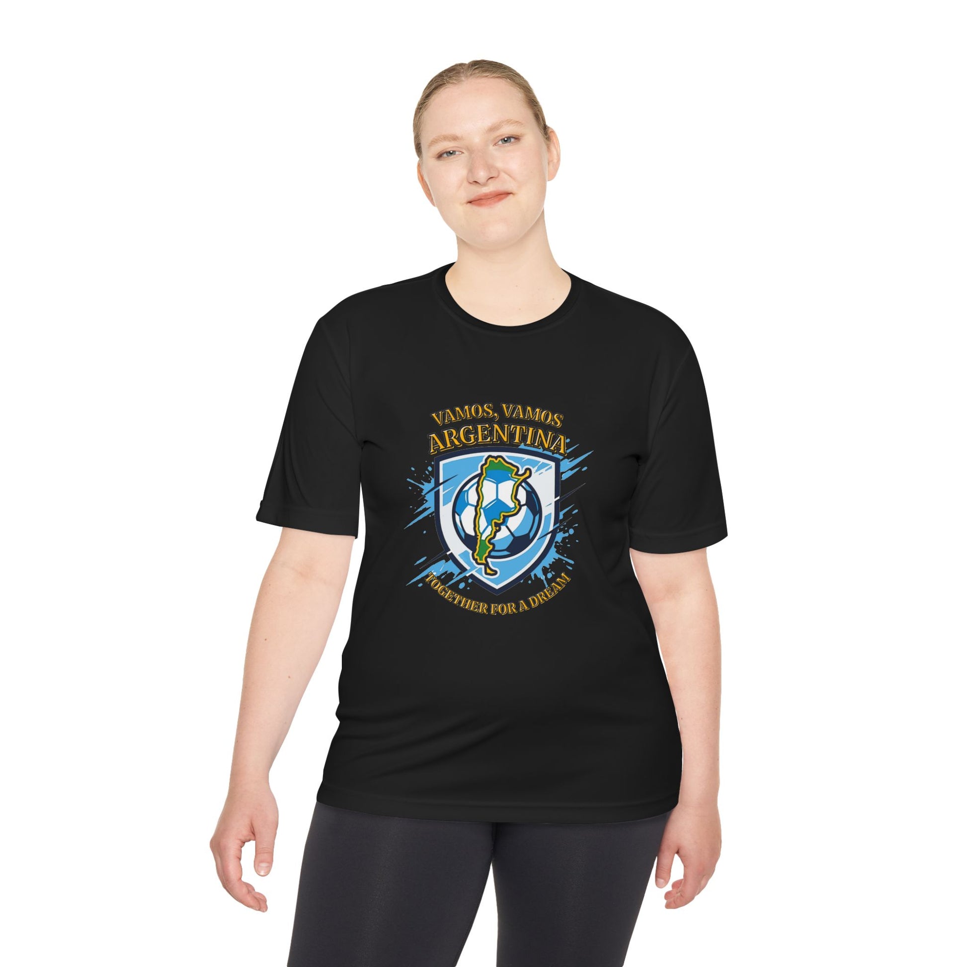 Argentina Soccer Shield Tee — "Vamos, Vamos Argentina" Football Shirt | Moisture-wicking tee - Trending Novelties & Gifts