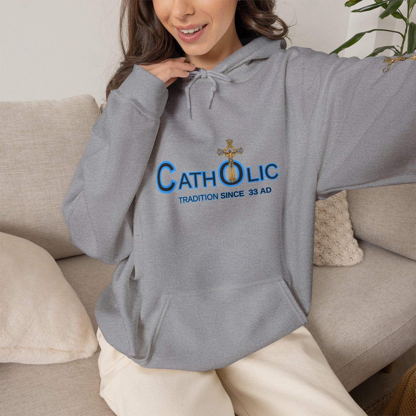 Catholic Hoodie - "Catholic: Tradition Since 33 AD" Pullover with Cross Accent (CT)