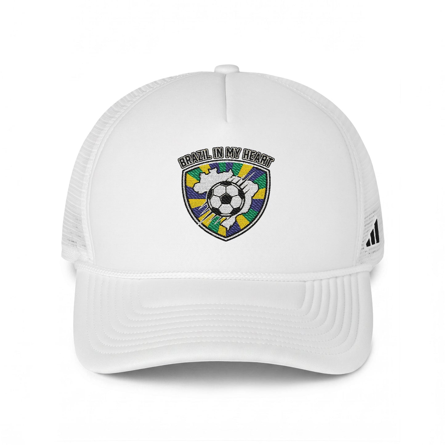 Soccer Crest Trucker Hat — Embroidered Ball Shield Cap - Trending Novelties & Gifts