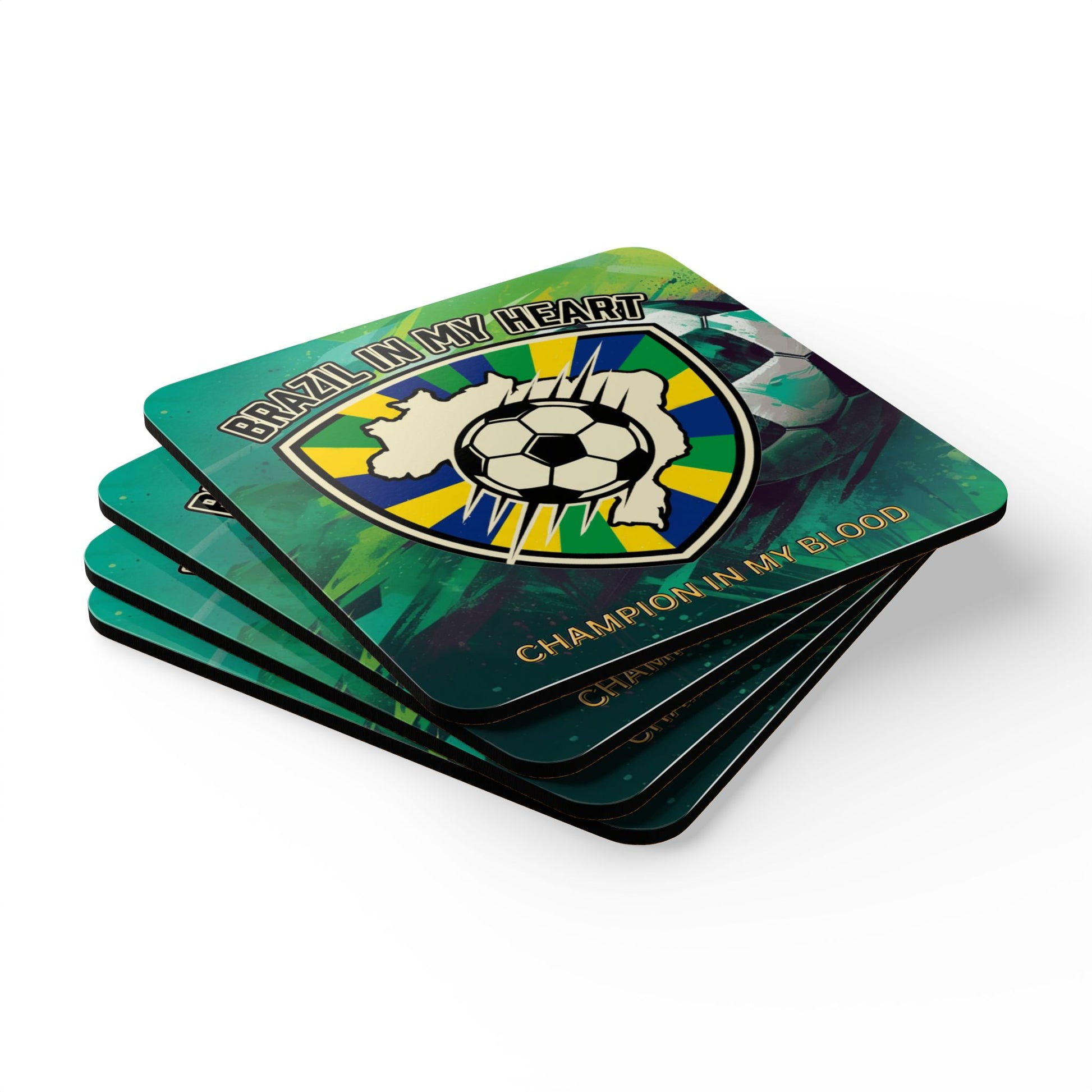 Brazil Soccer Cork Coaster Set — "Brazil in My Heart" Drink Coasters (4-Pack) - Trending Novelties & Gifts