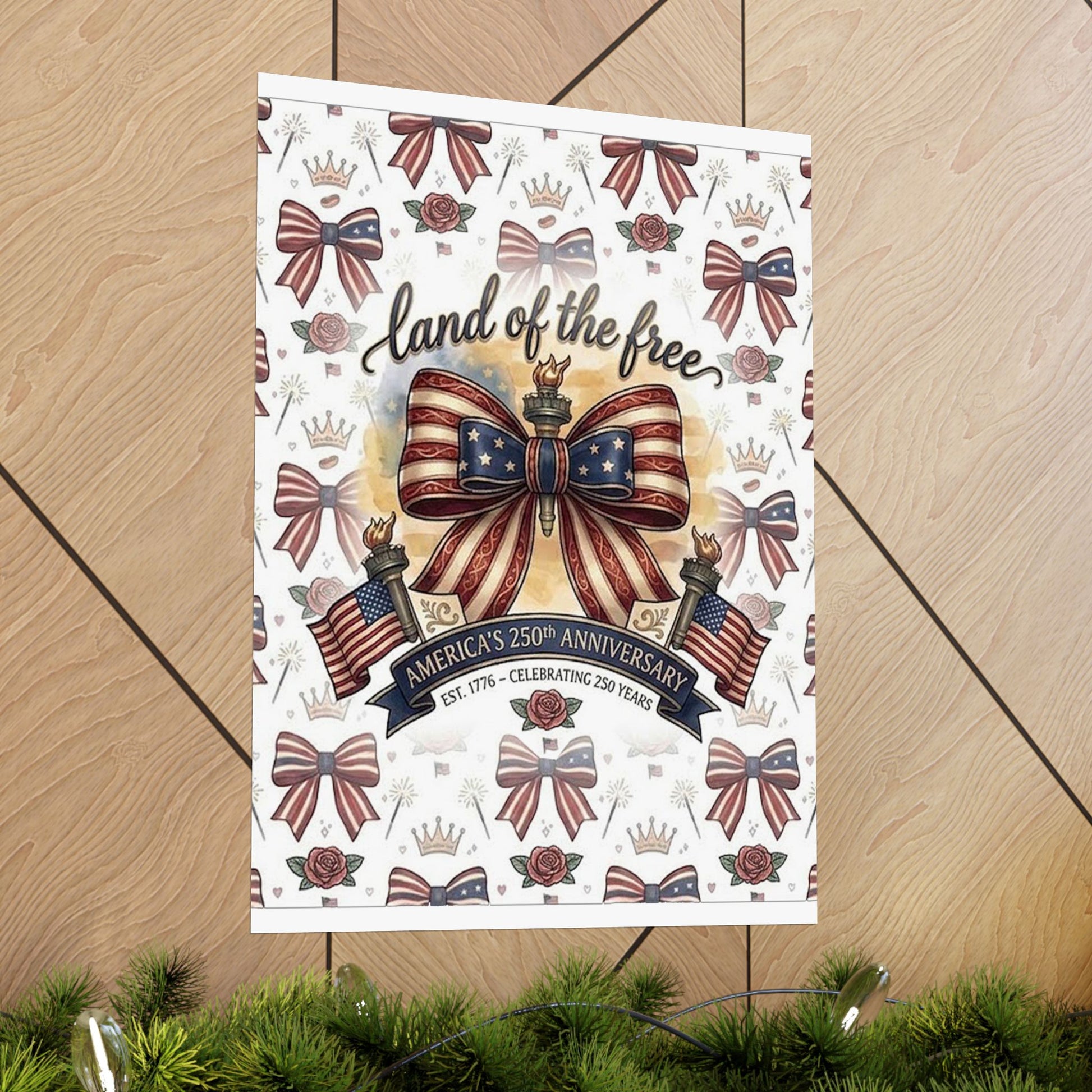 Land of the Free Patriotic Matte Poster — USA 250th Anniversary Bow Wall Art - Trending Novelties & Gifts