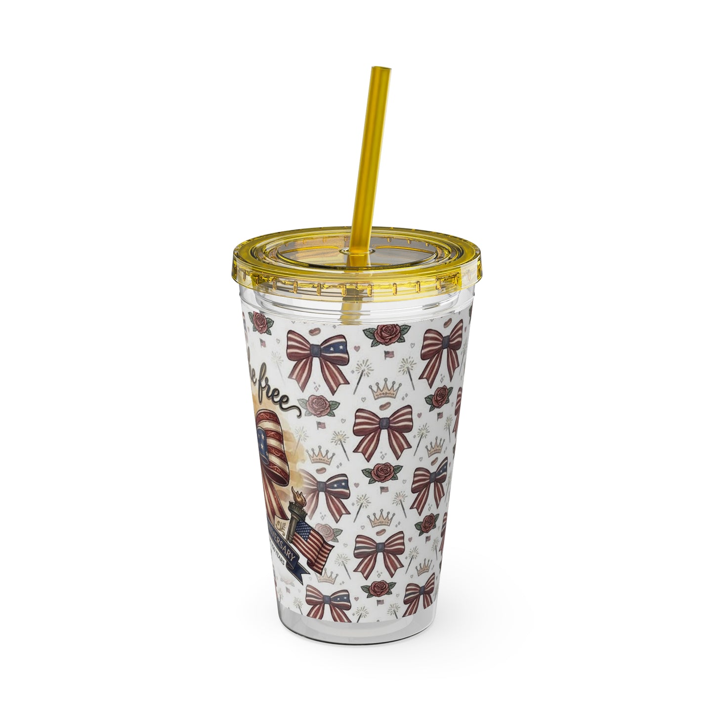 USA 250th ANNIVERSARY 16oz Tumbler with Straw | Patriotic 'Land of the Free' 16oz Tumbler with Straw - Trending Novelties & Gifts