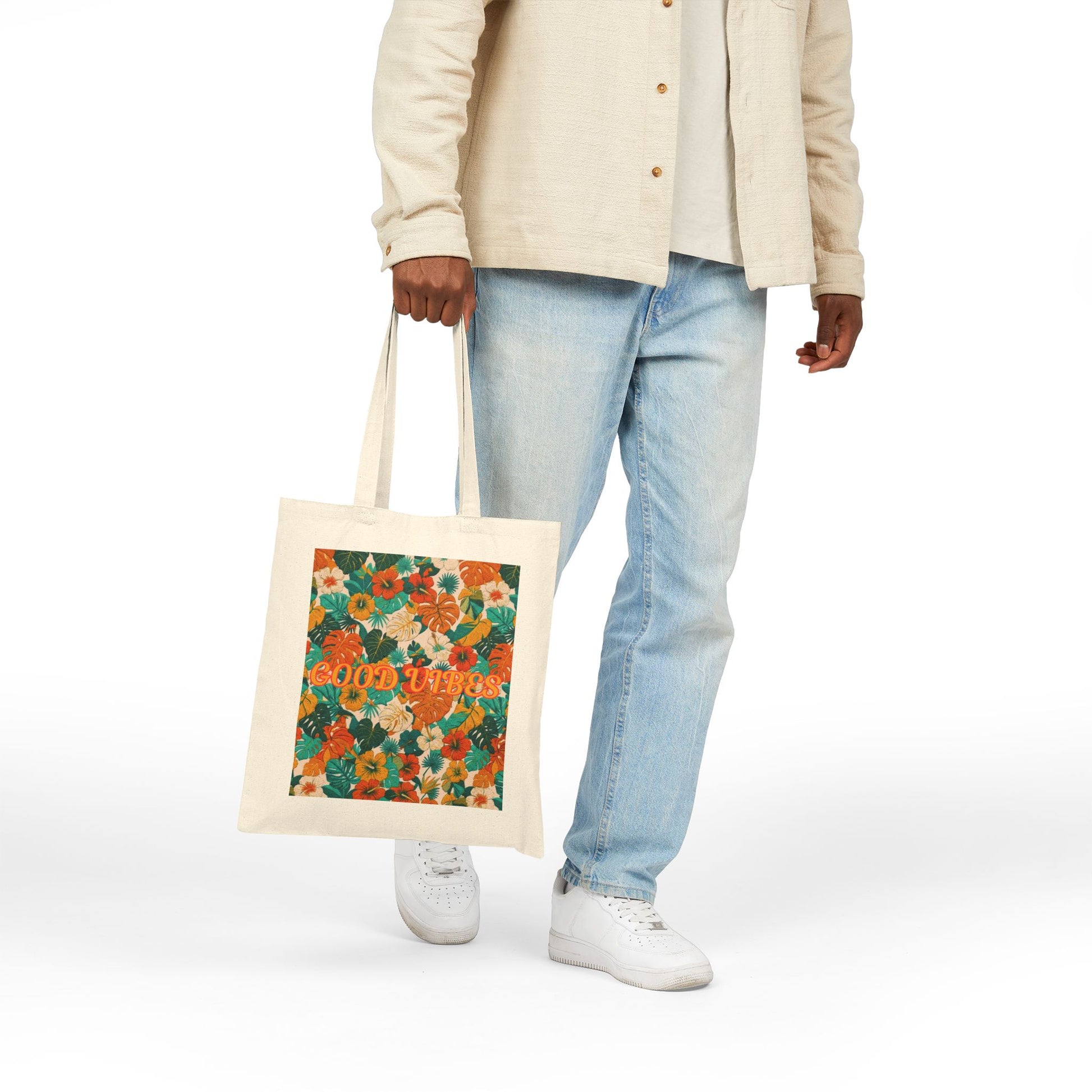 Summer Tote Bag — 'Good Vibes' Retro Floral Canvas Tote - Trending Novelties & Gifts