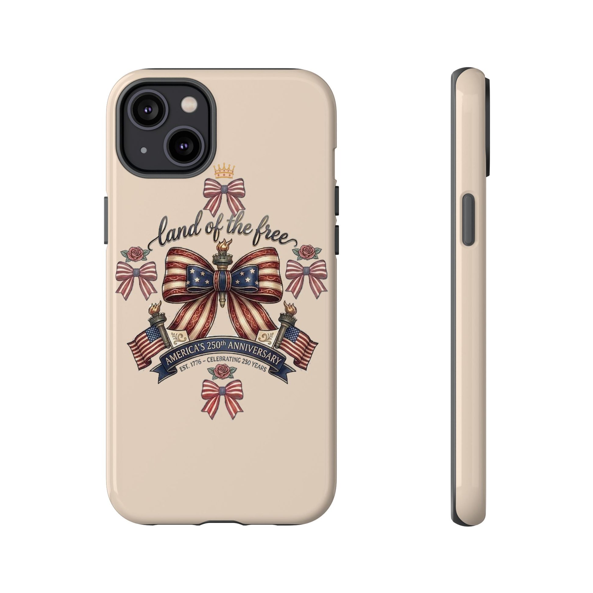 USA 250th ANNIVERSARY "Land of the Free" Tough Phone Case – USA Flag Bow Phone Cover - Trending Novelties & Gifts