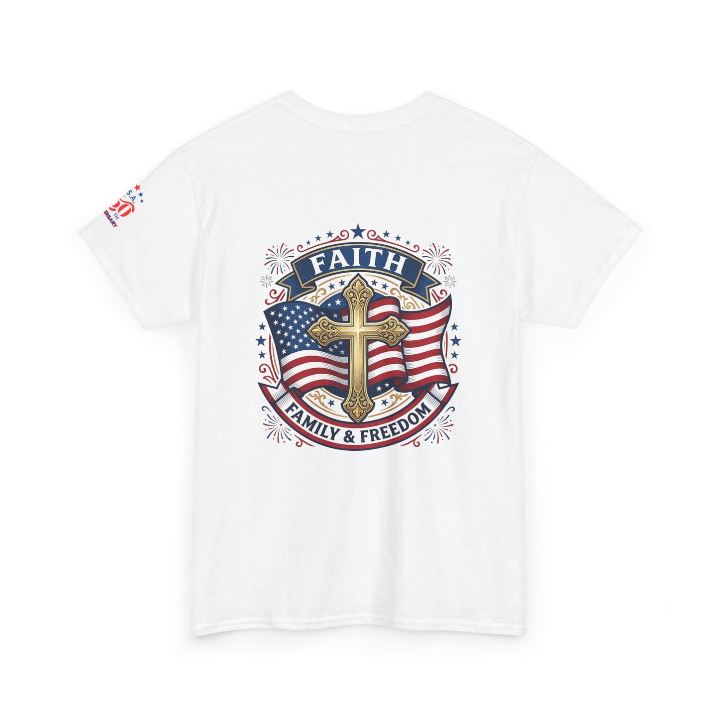 Faith, Family & Freedom Tee (USA 250th) — Patriotic Cross American Flag T-Shirt