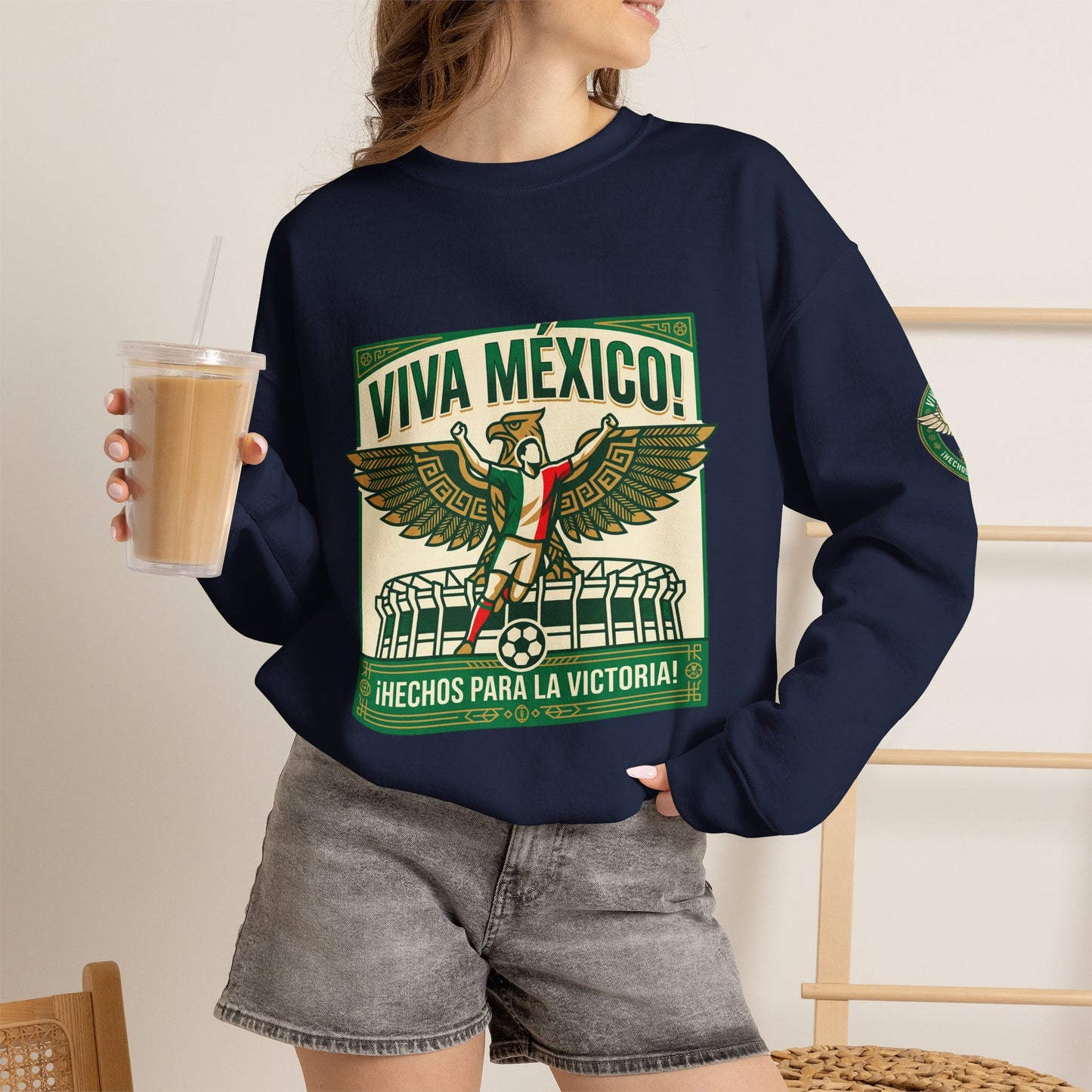 Viva México Soccer Crewneck Sweatshirt — "Hechos Para La Victoria" Soccer Fan Pullover