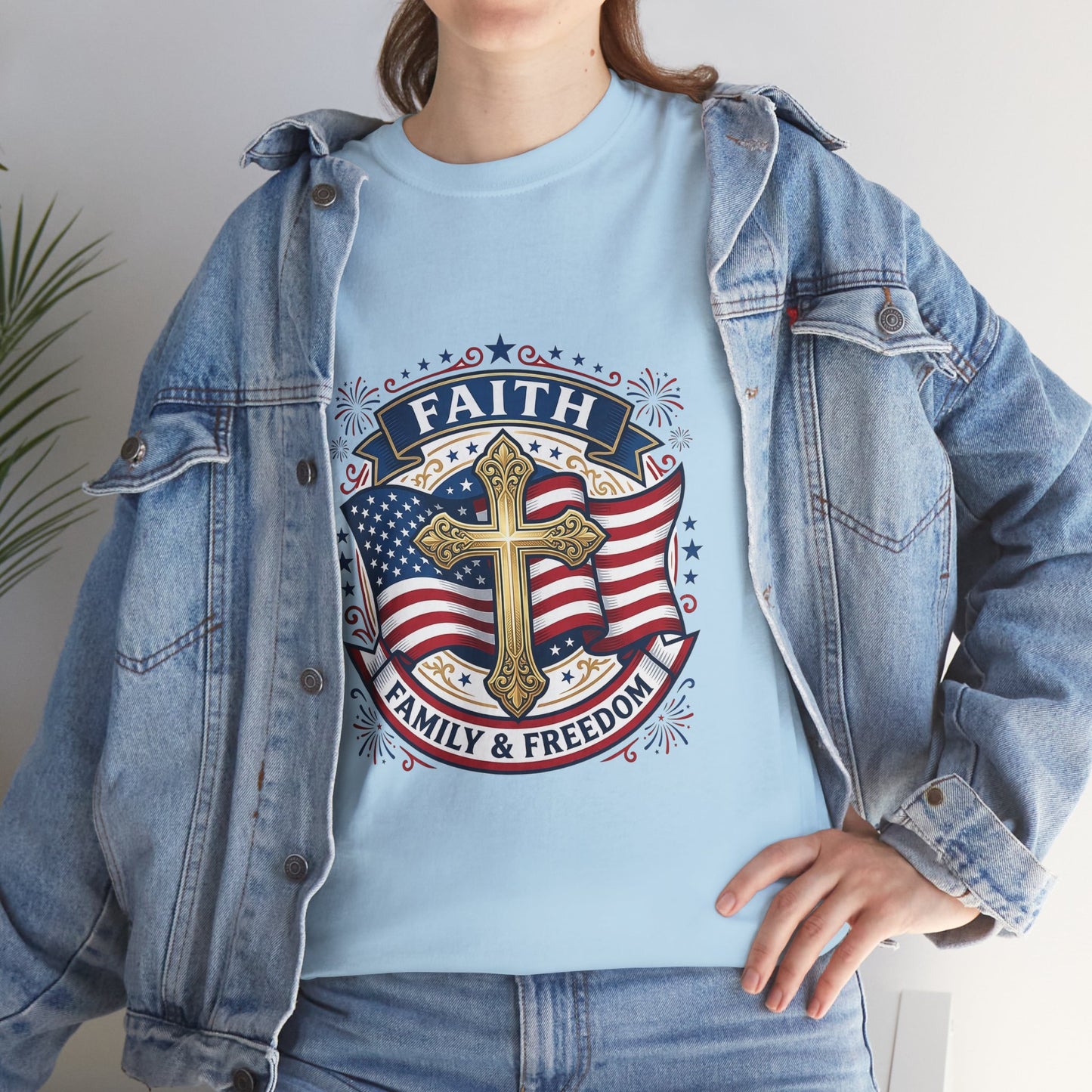 Faith, Family & Freedom Tee (USA 250th) — Patriotic Cross American Flag T-Shirt