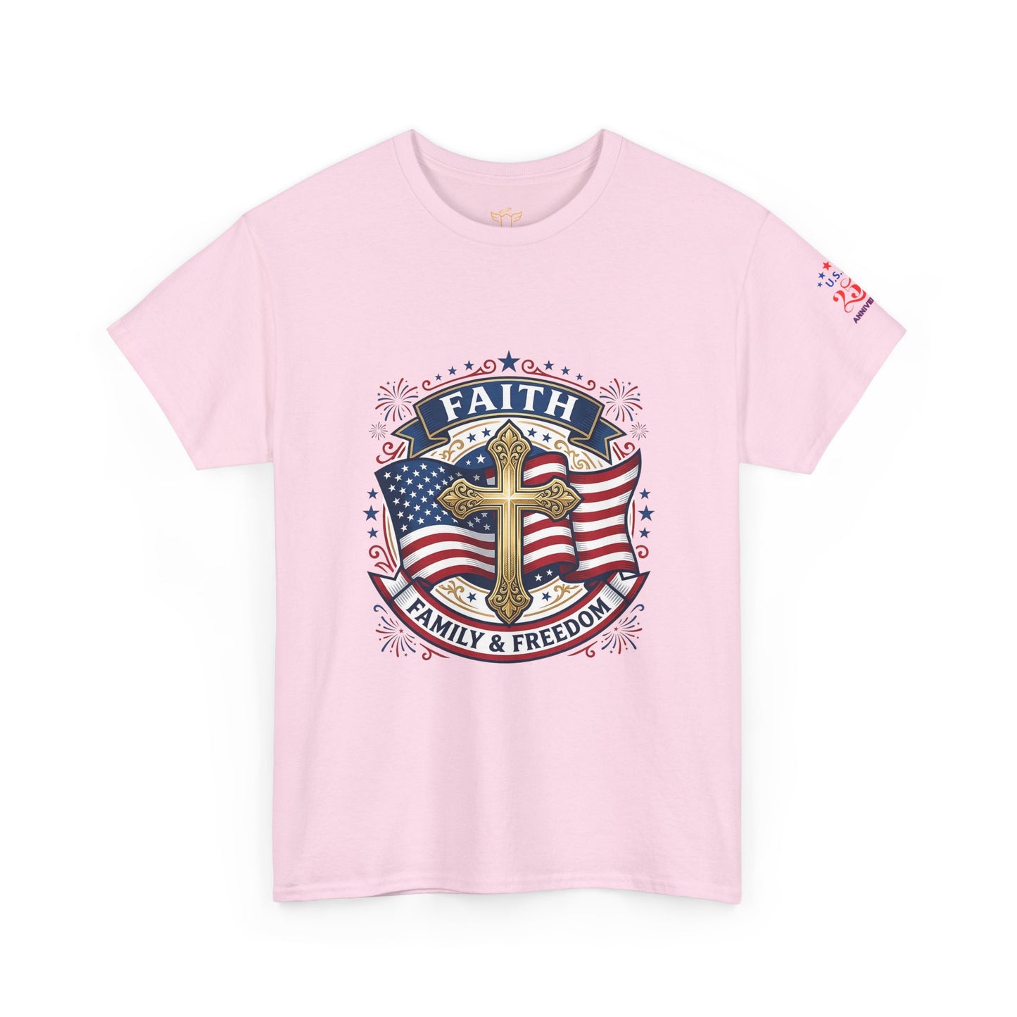 Faith, Family & Freedom Tee (USA 250th) — Patriotic Cross American Flag T-Shirt