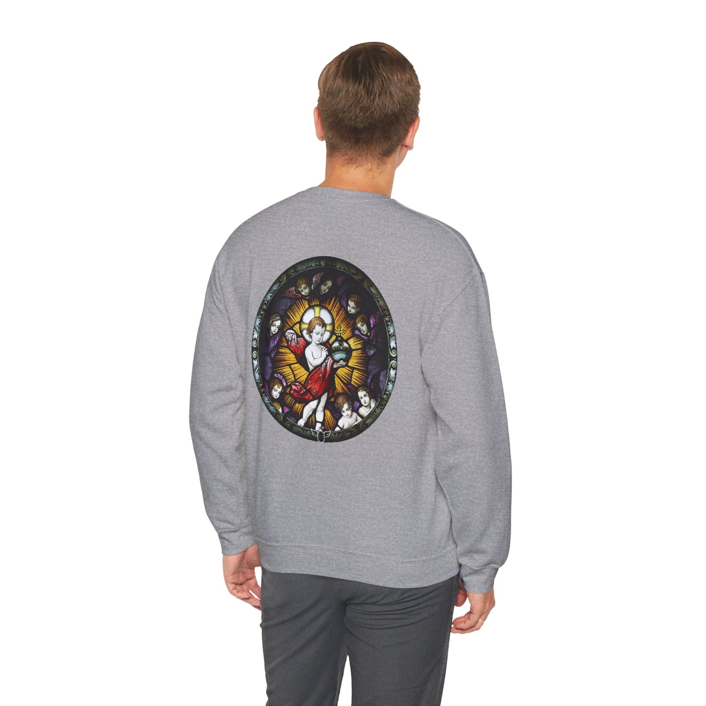 Catholic Stained Glass Designed Baby Jesus  Sweatshirt (CT)