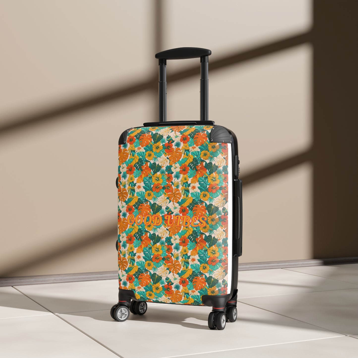 Good Vibes Floral Suitcase – Summer Orange & Teal Carry-On Bag - Trending Novelties & Gifts
