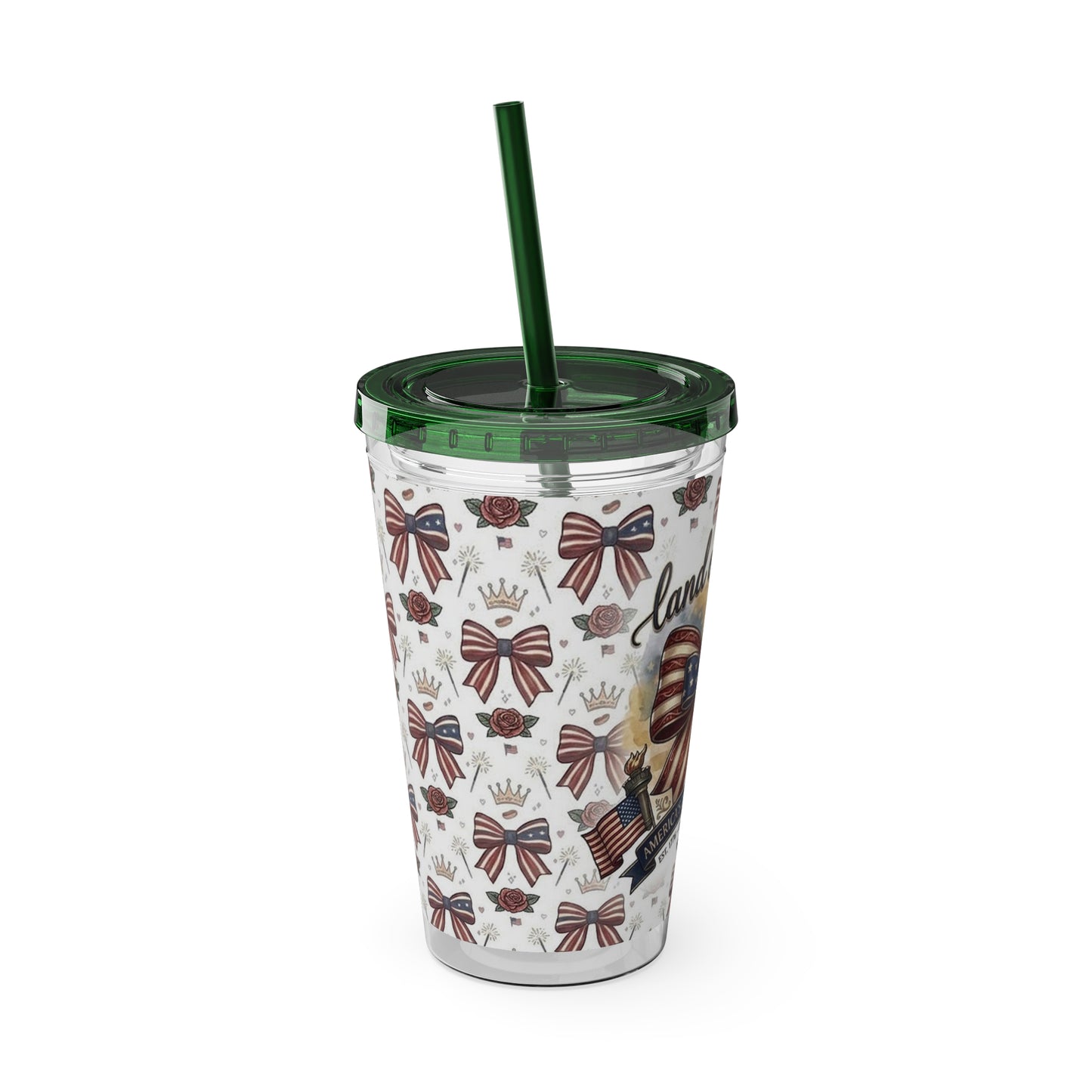 USA 250th ANNIVERSARY 16oz Tumbler with Straw | Patriotic 'Land of the Free' 16oz Tumbler with Straw - Trending Novelties & Gifts