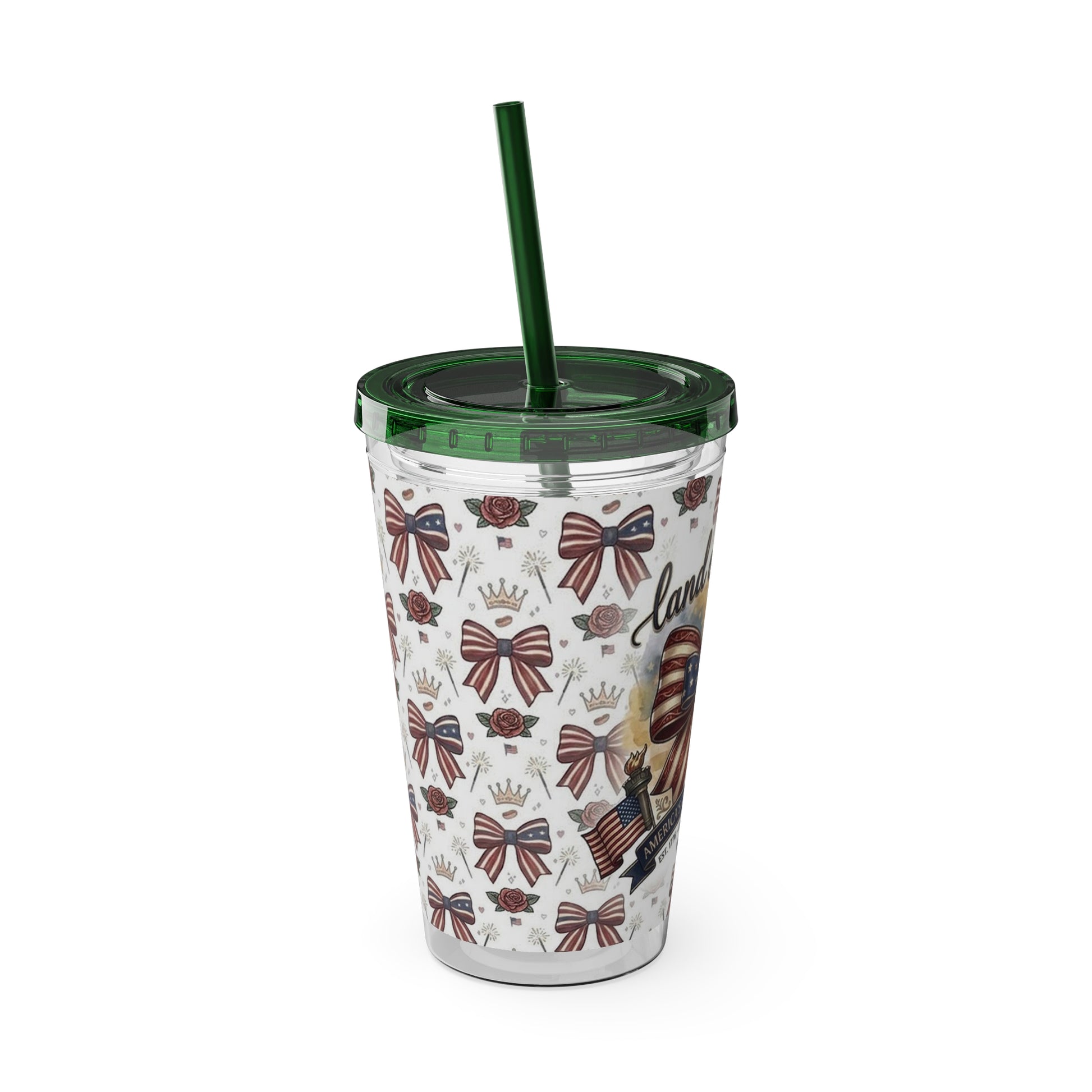 USA 250th ANNIVERSARY 16oz Tumbler with Straw | Patriotic 'Land of the Free' 16oz Tumbler with Straw - Trending Novelties & Gifts