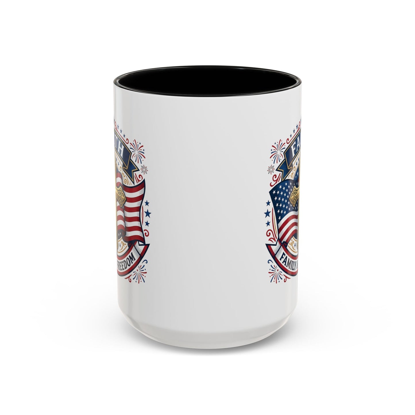 Faith, Family & Freedom Accent Coffee Mug — Patriotic Cross Mug  (USA 250th)