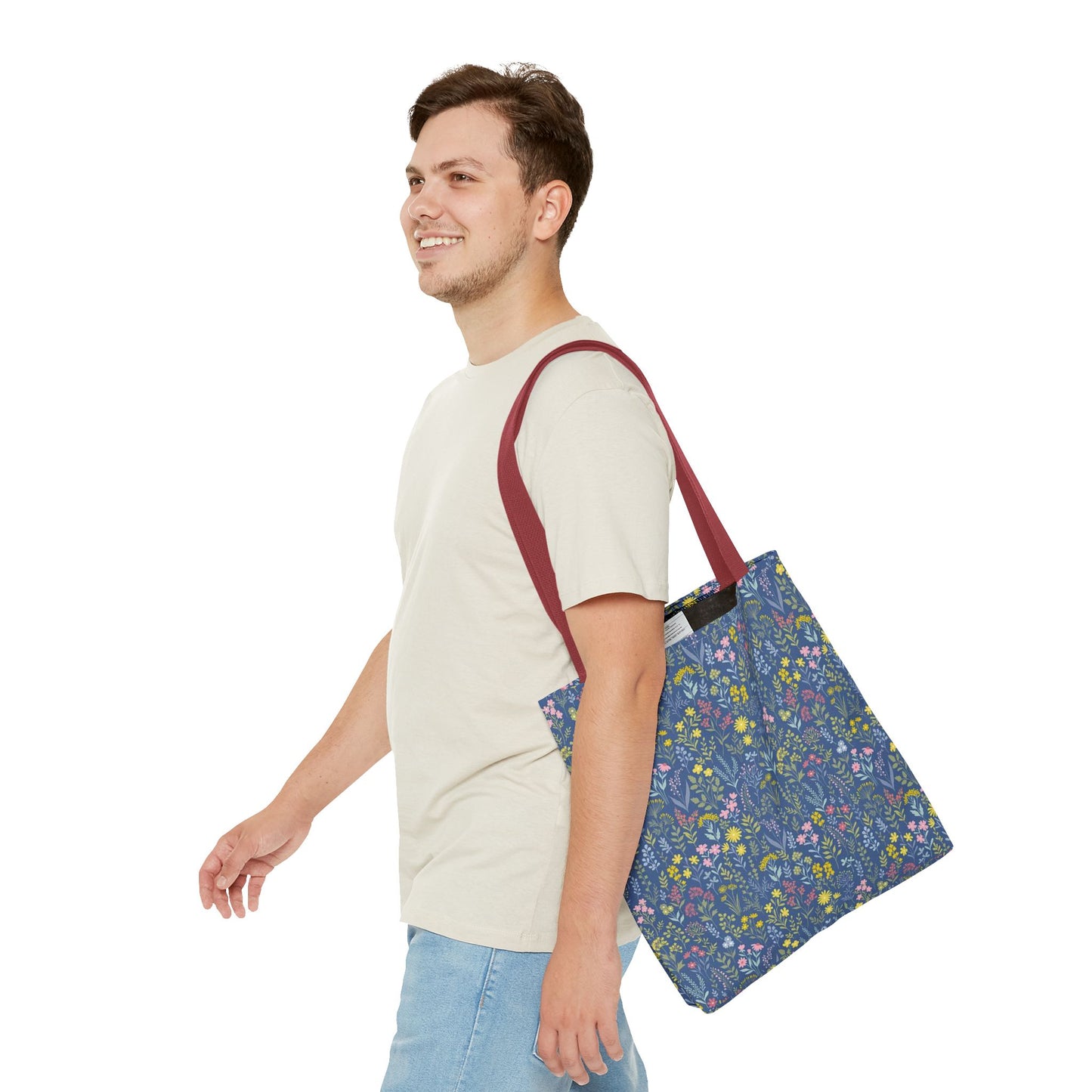 Wildflower Meadow Tote Bag — Blue Floral All-Over Print Eco Tote (summer)