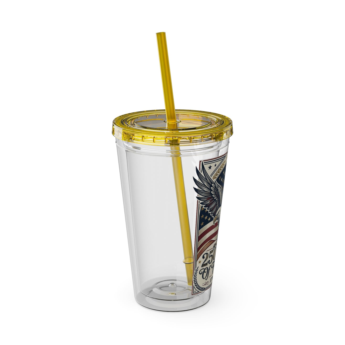 USA 250th ANNIVERSARY - Patriotic Eagle Tumbler 16oz – "250 Years of Freedom" USA Flag Straw Cup - Trending Novelties & Gifts