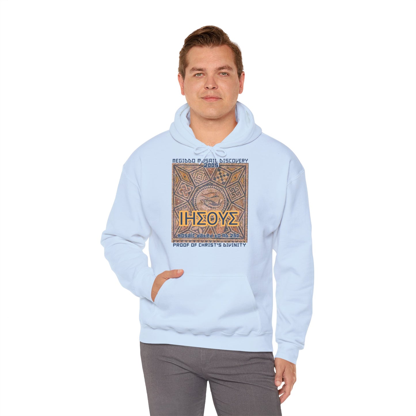 Megiddo Mosaic Souvenir Unisex Hoodie - Catholic Faith Souvenir Hoodie, Christian Vintage Hoodie, MMD.