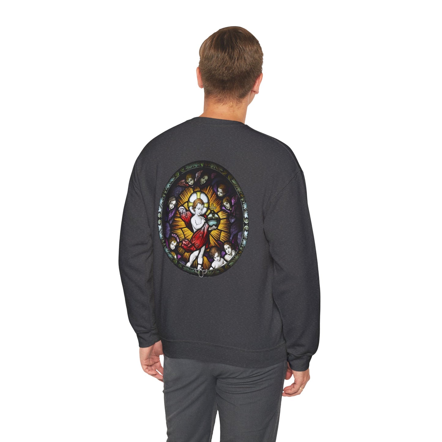 Catholic Stained Glass Designed Baby Jesus  Sweatshirt (CT)