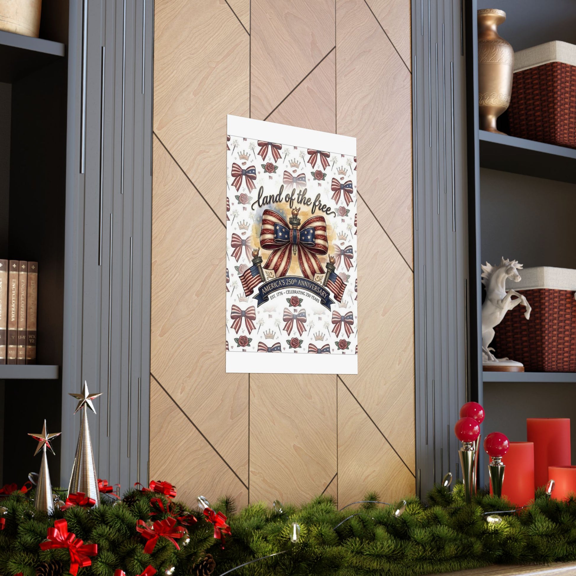 Land of the Free Patriotic Matte Poster — USA 250th Anniversary Bow Wall Art - Trending Novelties & Gifts