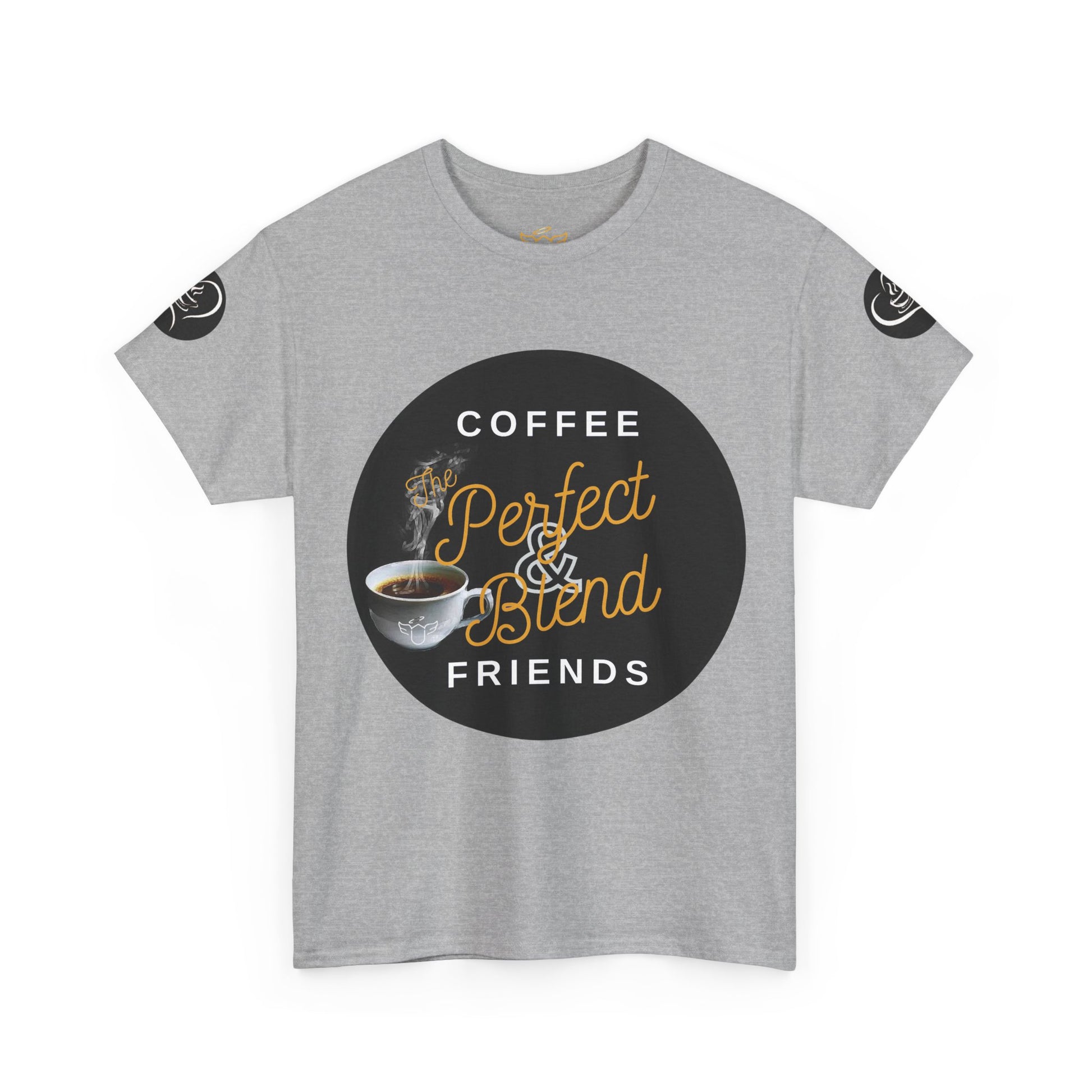 Coffee Lovers Cotton T-shirt, Gray t-shirt with a coffee-themed graphic and text on a white background