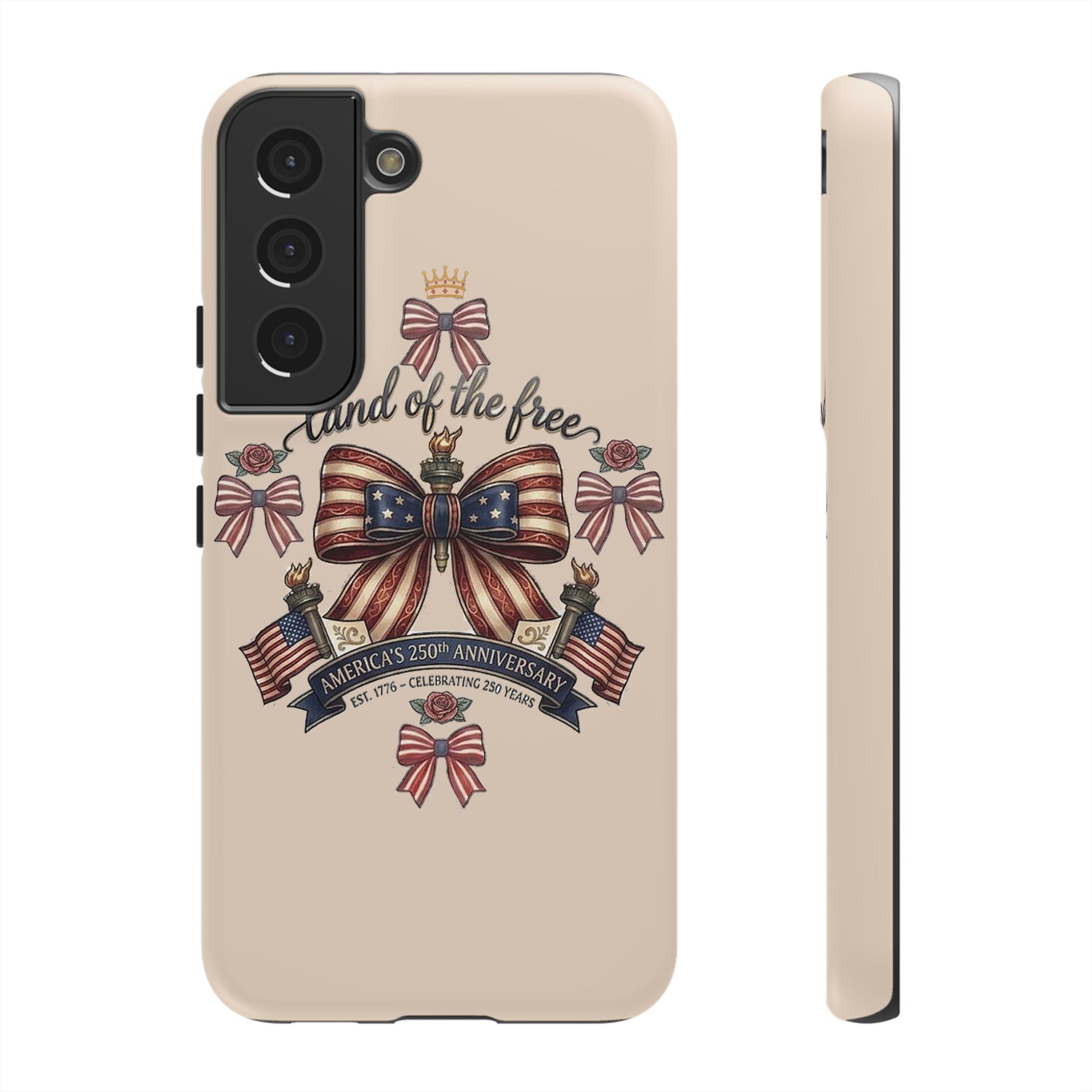 USA 250th ANNIVERSARY "Land of the Free" Tough Phone Case – USA Flag Bow Phone Cover - Trending Novelties & Gifts