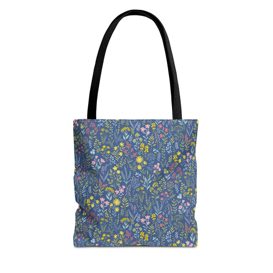 Wildflower Meadow Tote Bag — Blue Floral All-Over Print Eco Tote (summer)