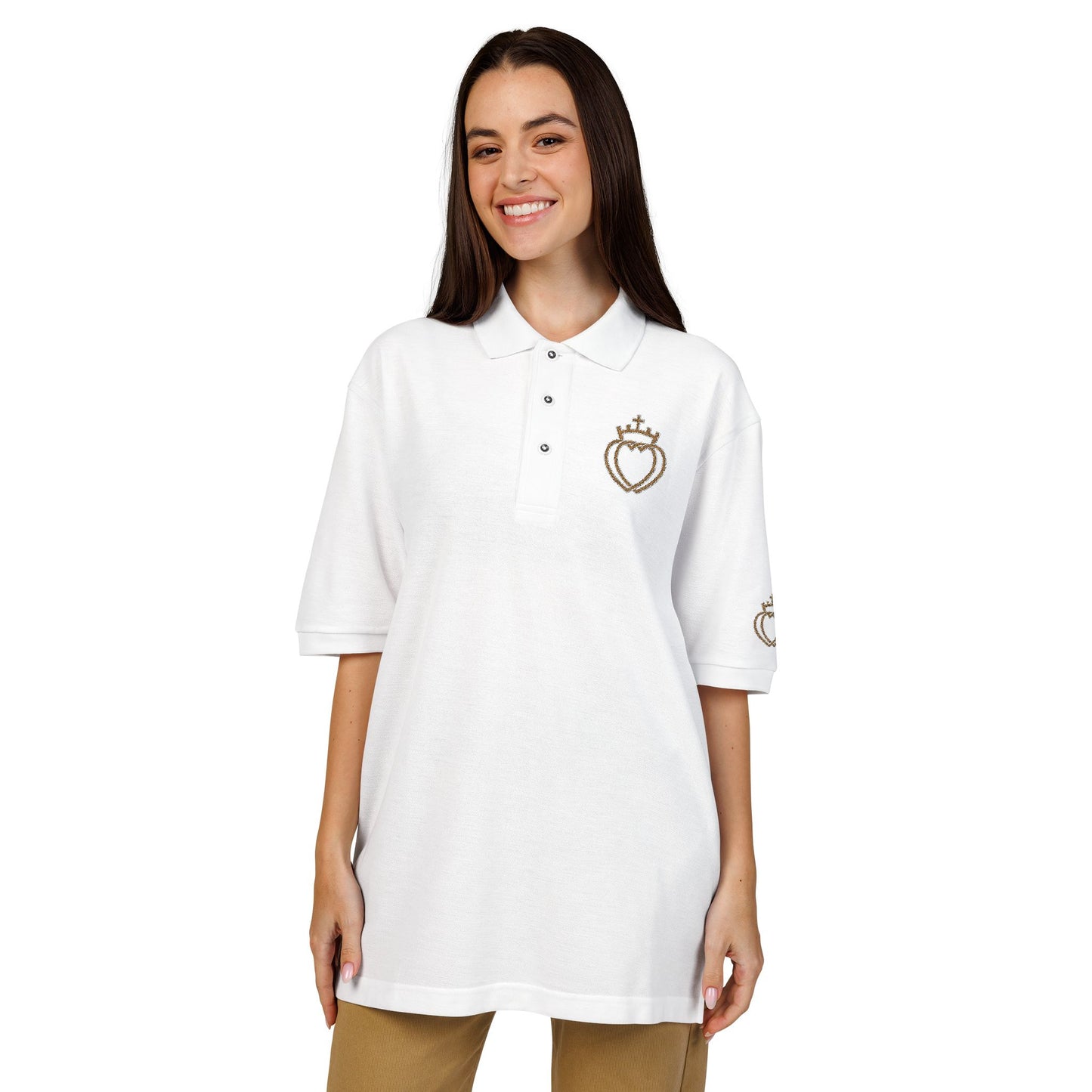 Catholic Tee - Traditional Catholic Men's Embroidered Two Hearts Polo Shirt   (CT)