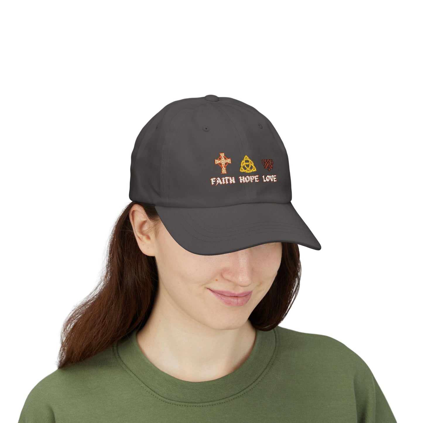 Celtic Faith Hope Love Cap — Embroidered Celtic Christian Symbols Baseball Cap (EM)