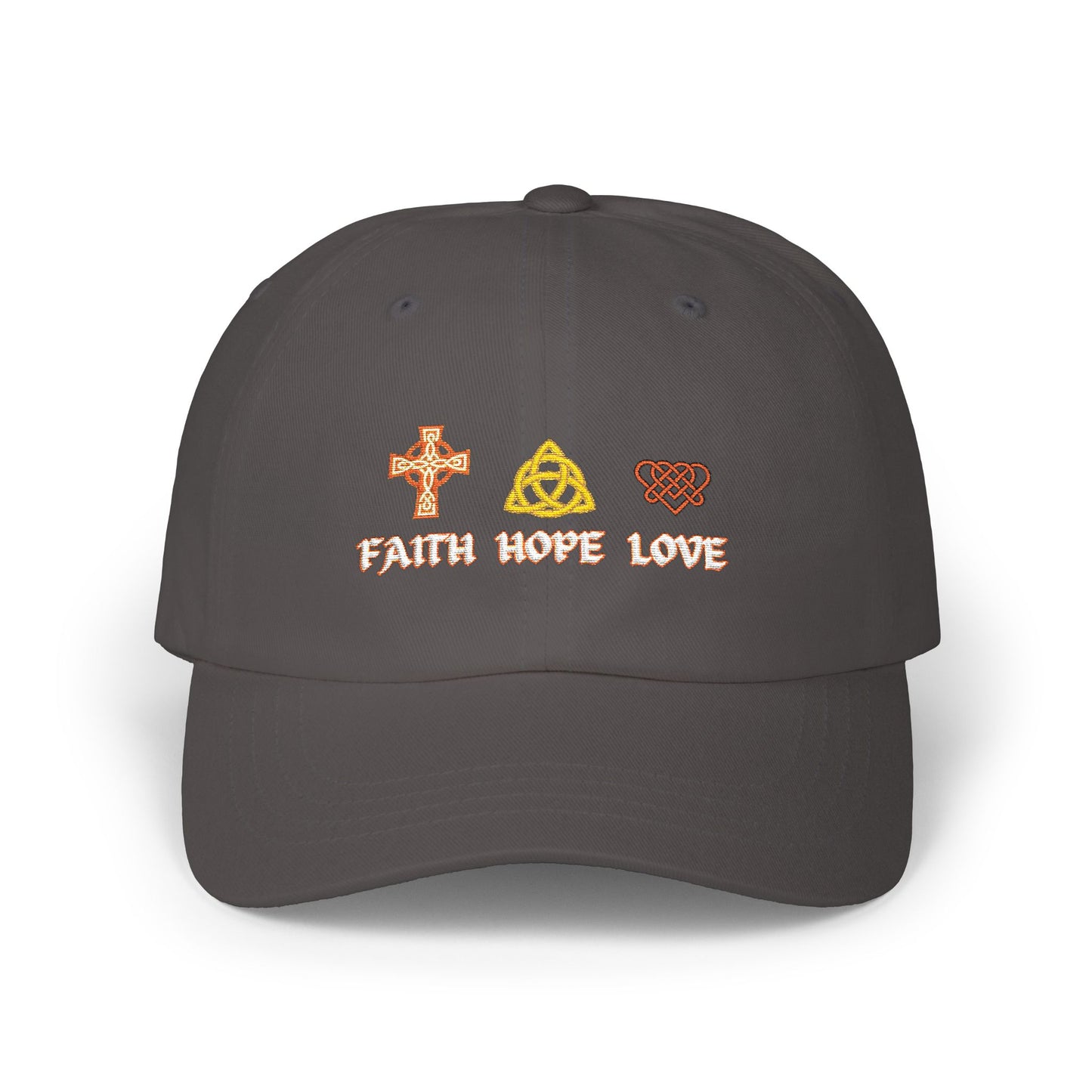 Celtic Faith Hope Love Cap — Embroidered Celtic Christian Symbols Baseball Cap (EM)