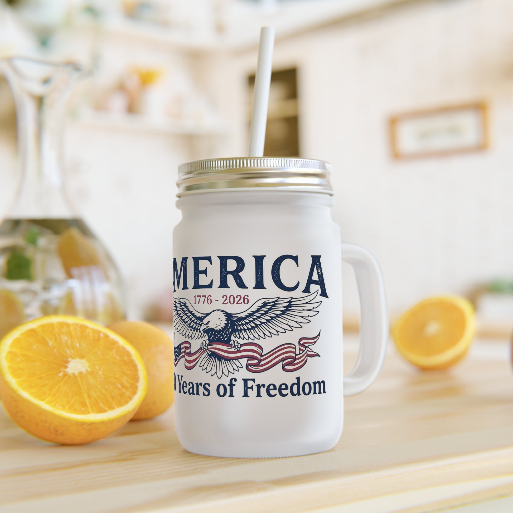American 250th Anniversary Mason Jar Tumbler – USA 250th ANNIVERSARY Glass Mug with Straw - Trending Novelties & Gifts