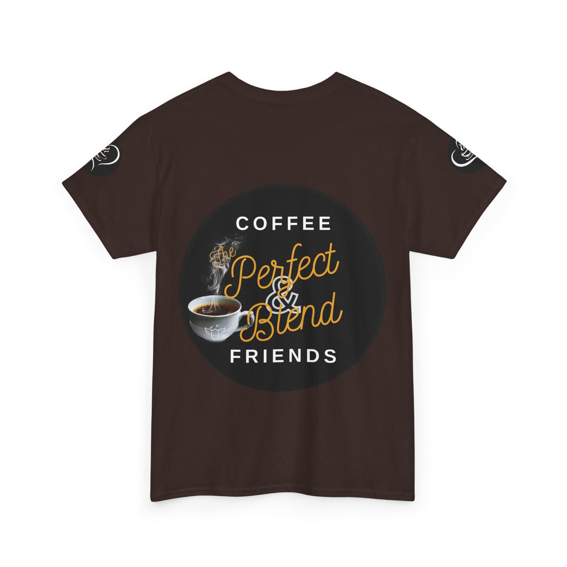 Coffee Lovers Cotton T-shirt, Brown t-shirt with coffee-themed design on a white background