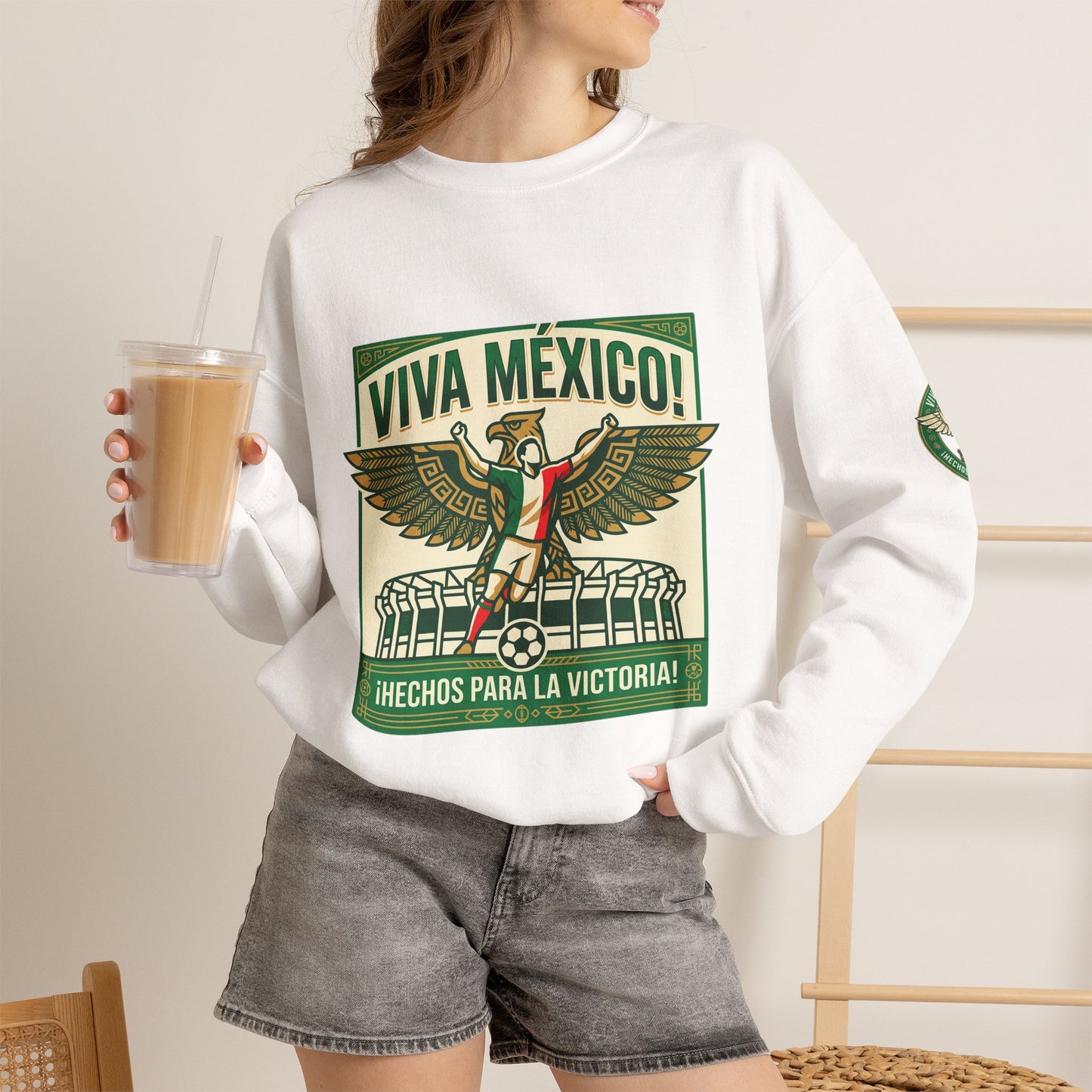 Viva México Soccer Crewneck Sweatshirt — "Hechos Para La Victoria" Soccer Fan Pullover