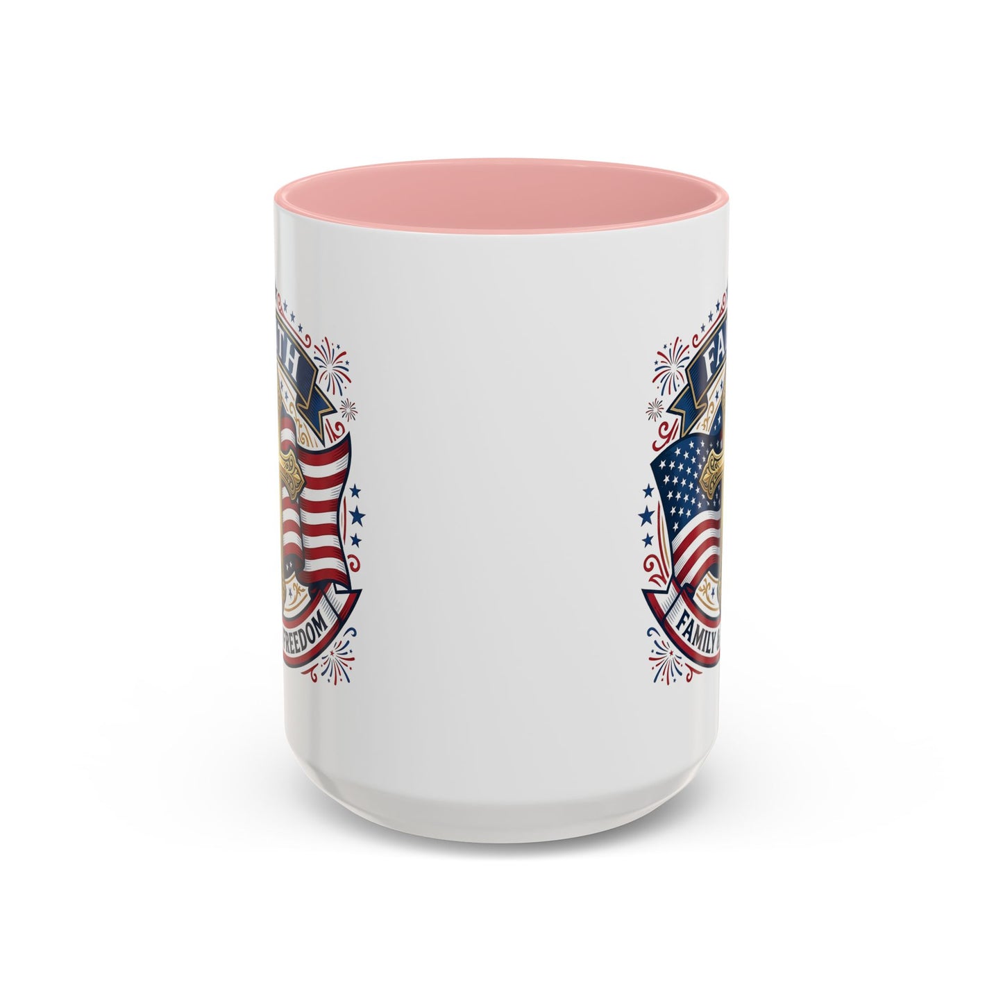 Faith, Family & Freedom Accent Coffee Mug — Patriotic Cross Mug  (USA 250th)