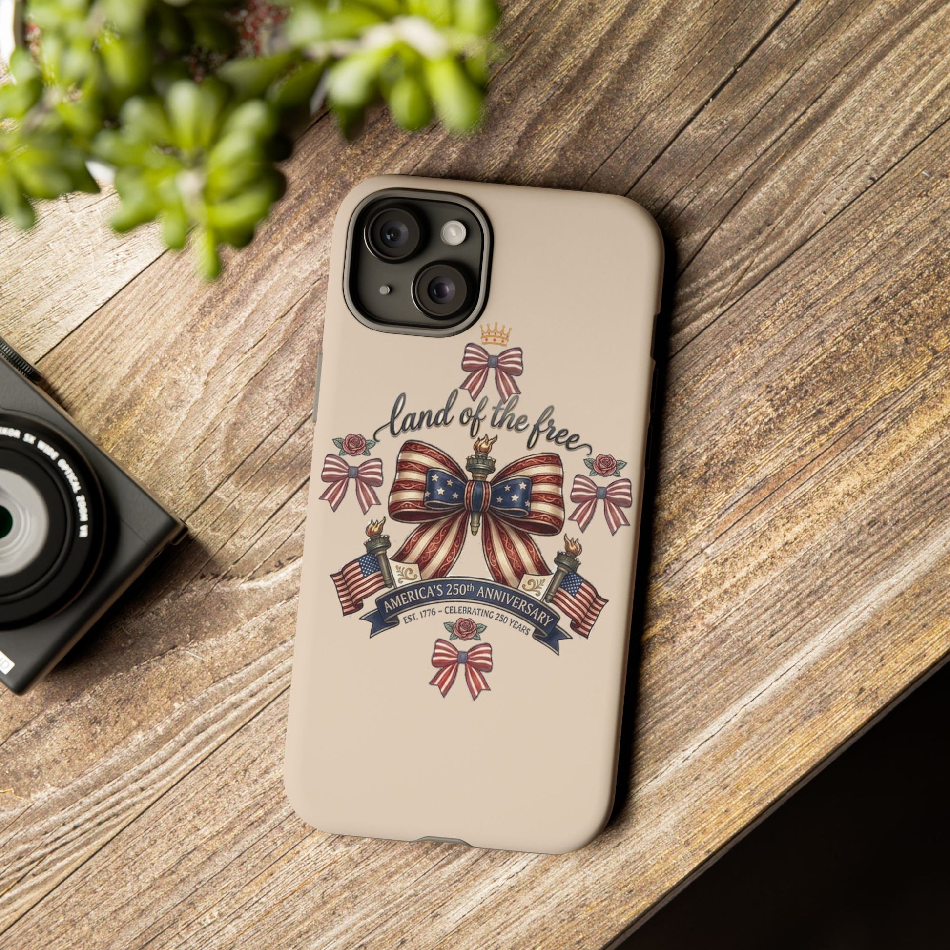 USA 250th ANNIVERSARY "Land of the Free" Tough Phone Case – USA Flag Bow Phone Cover - Trending Novelties & Gifts