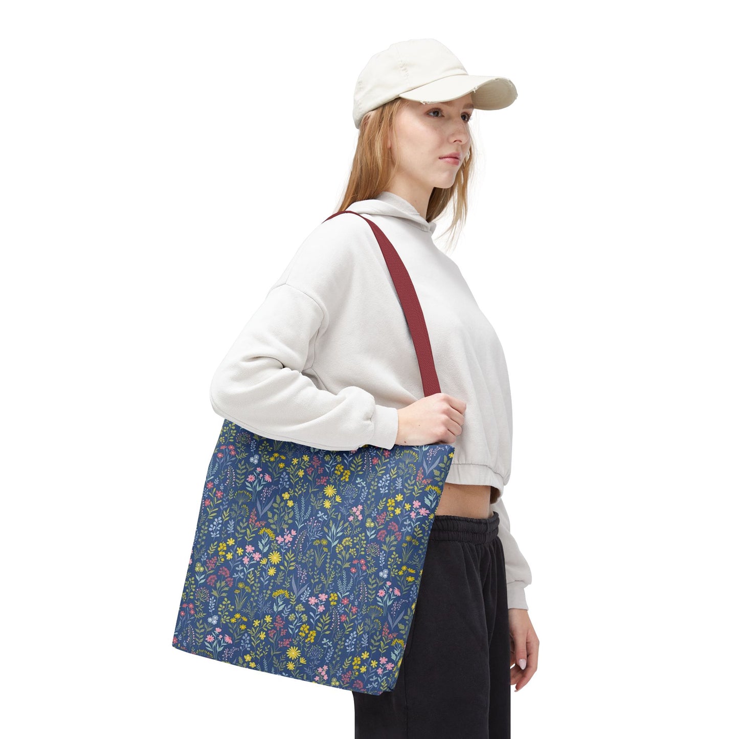 Wildflower Meadow Tote Bag — Blue Floral All-Over Print Eco Tote (summer)