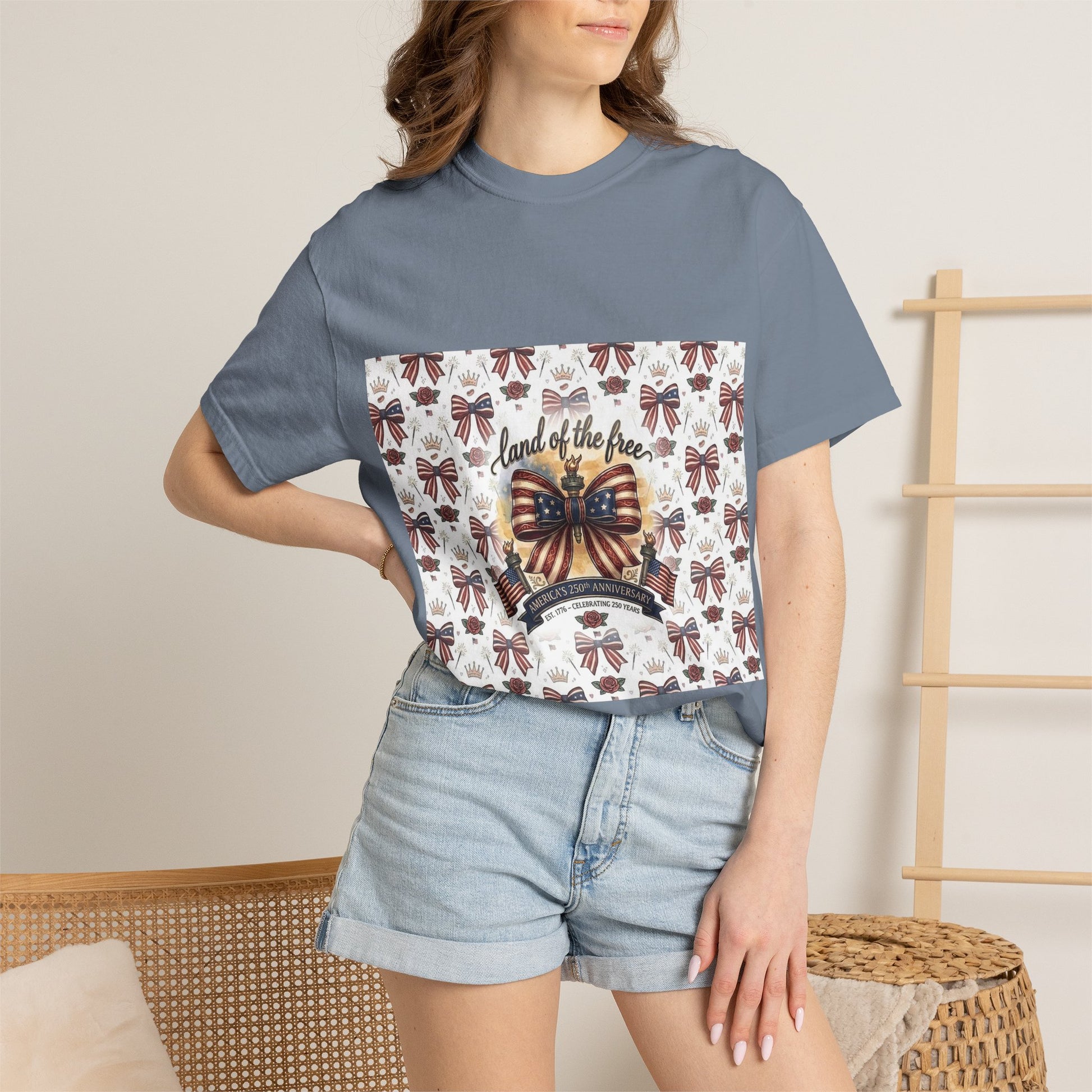 USA 250th Patriotic T-Shirt — American Flag Bow Graphic Tee - Trending Novelties & Gifts
